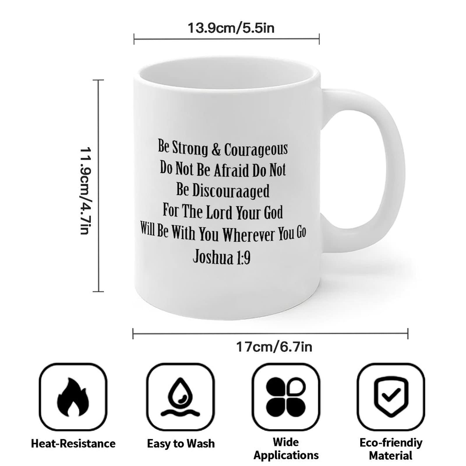 Be Strong & Courageous 11oz Ceramic Coffee Mug - Inspirational Gift for Coworkers, Men & Women - Perfect for Office, Home & Daily Motivation