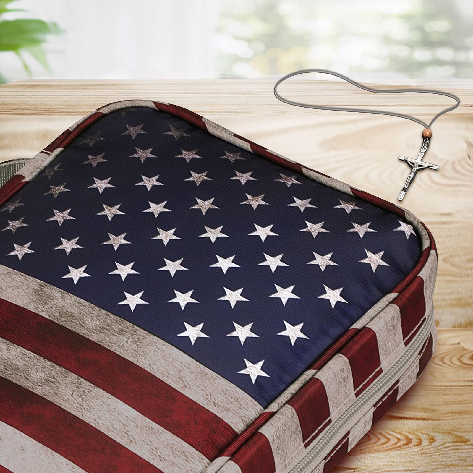 FINPAC Bible Cover with Handle & Zippered Pocket - Durable Protective Book Case for Church, Travel & Daily Use - Perfect Gift for Women, Men & Mothers - Patriotic US Flag Design - Ideal for Bible Study, Worship Services & On-the-Go Protection
