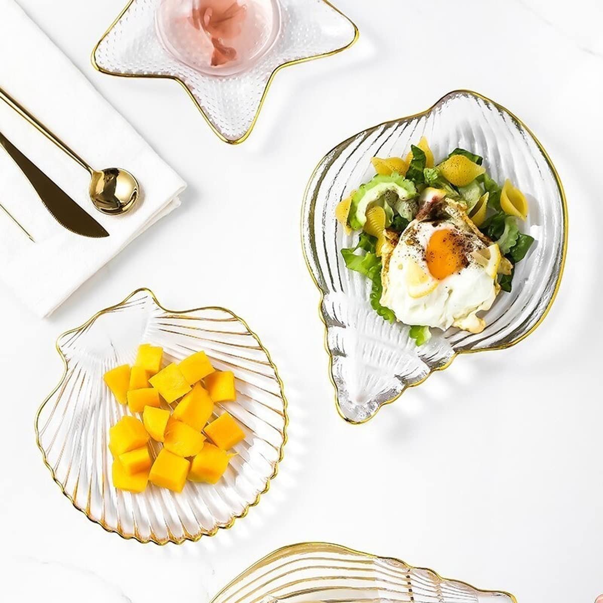 Transparent Glass Fruit Plate - Elegant Serving Tray for Candy, Sushi, Salad, Desserts | Party, Home Decor & Dinner Table Display | Durable Phnom Penh Style Storage Dish for Snacks and Ocean-Themed Decor