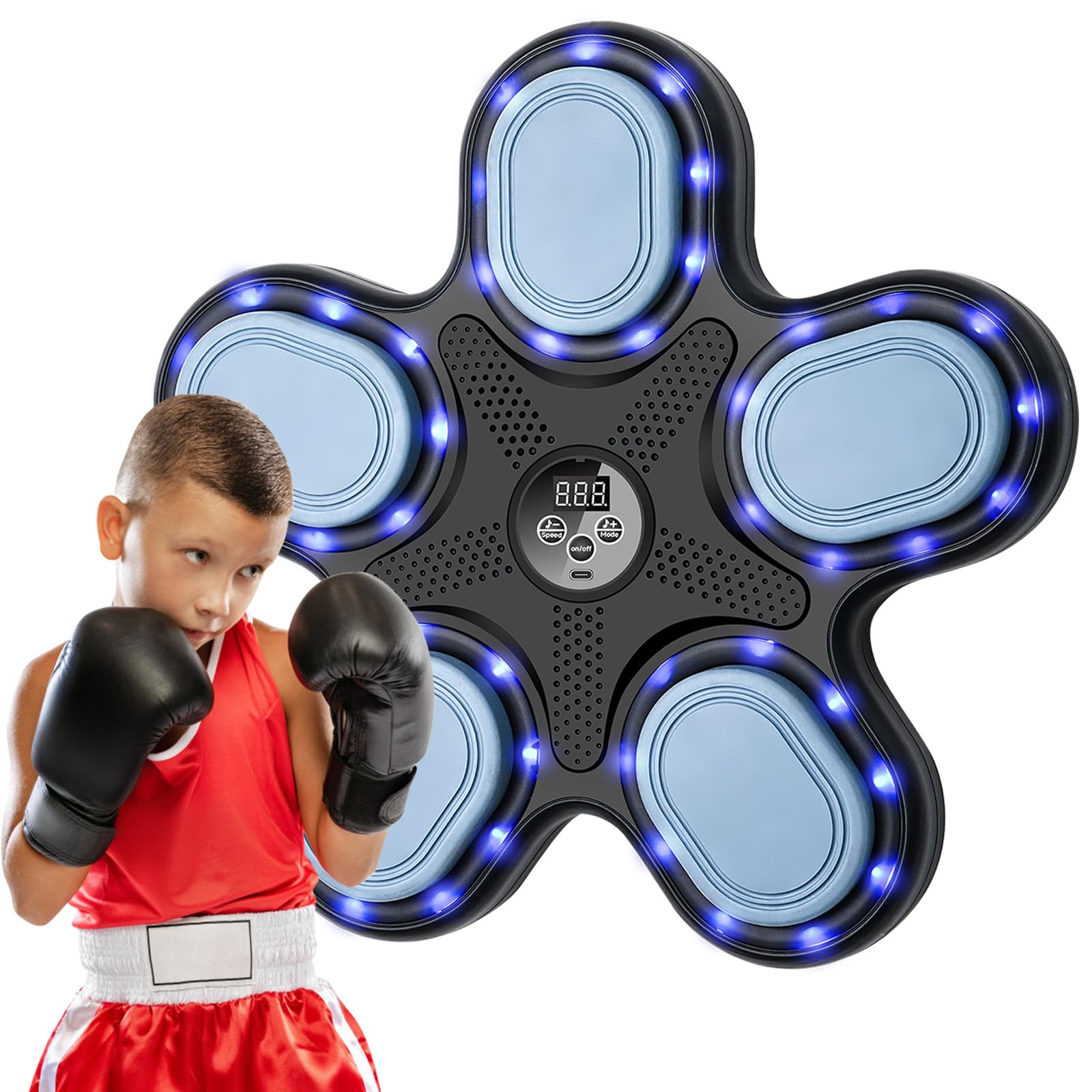 Smart Music Boxing Machine for Adults & Kids - LED Electronic Wall Mounted Training Equipment with Premium Boxing Gloves | Home Gym, Indoor Workout, Fitness Training (Black 11)