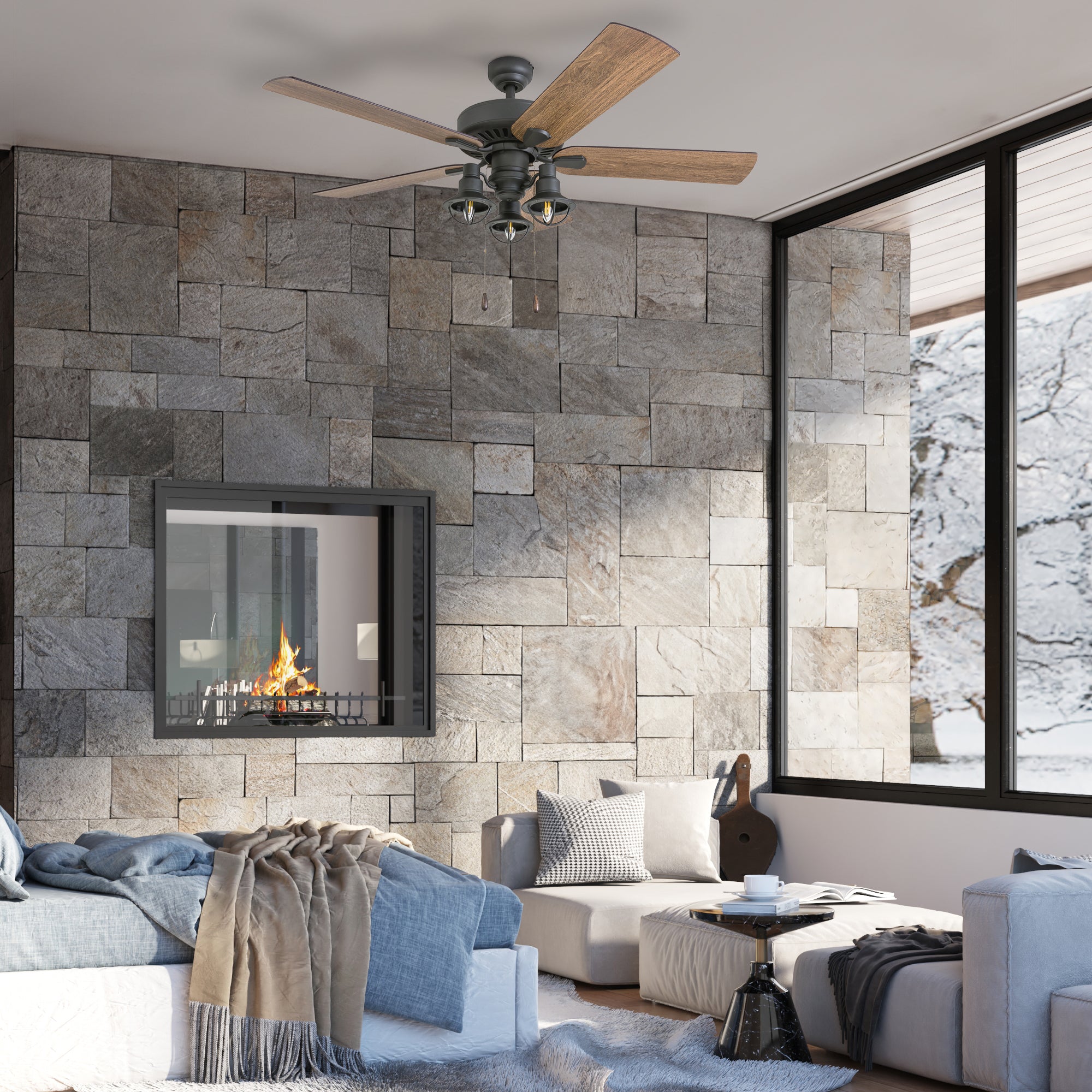 52 Inch Ennora Bronze Ceiling Fan with Pull Chain - Modern Indoor/Outdoor Cooling for Living Room, Bedroom, or Patio