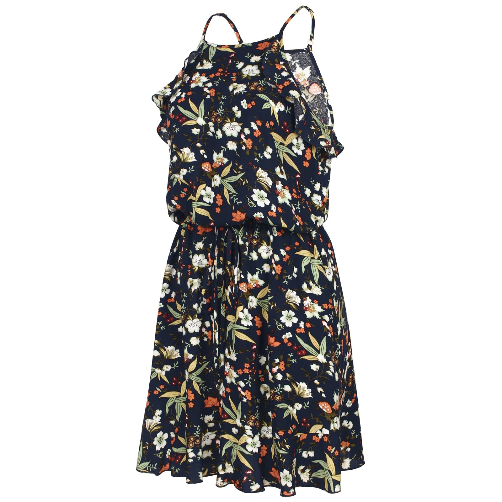 Xaspee Women's Summer Floral Halter Dress - Sexy Sleeveless Mini Dress with Tie Waist | Casual Beach Wear, Party Outfit & Vacation Dress