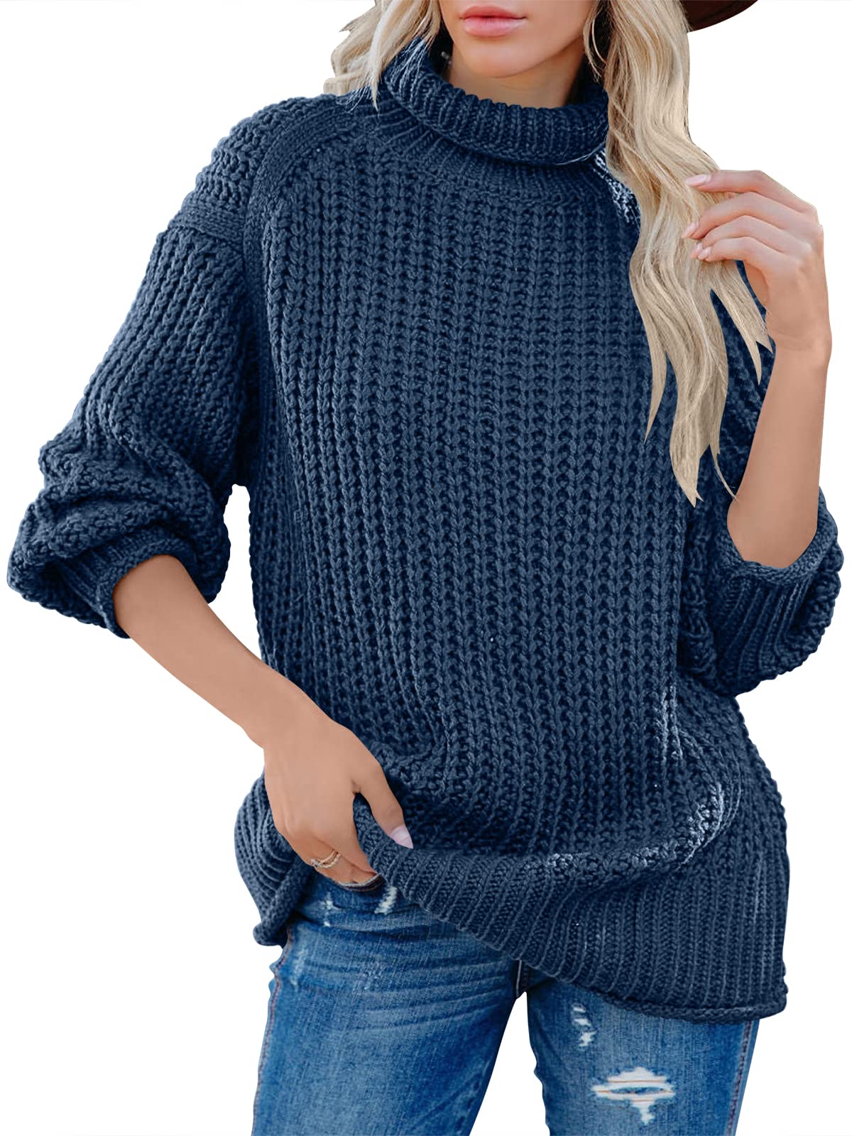 ANRABESS Women's Oversized Turtleneck Sweater - Batwing Long Sleeve Chunky Knit Pullover Top for Women | Cozy Winter Fashion, Casual Outfit, Office Wear & Holiday Style