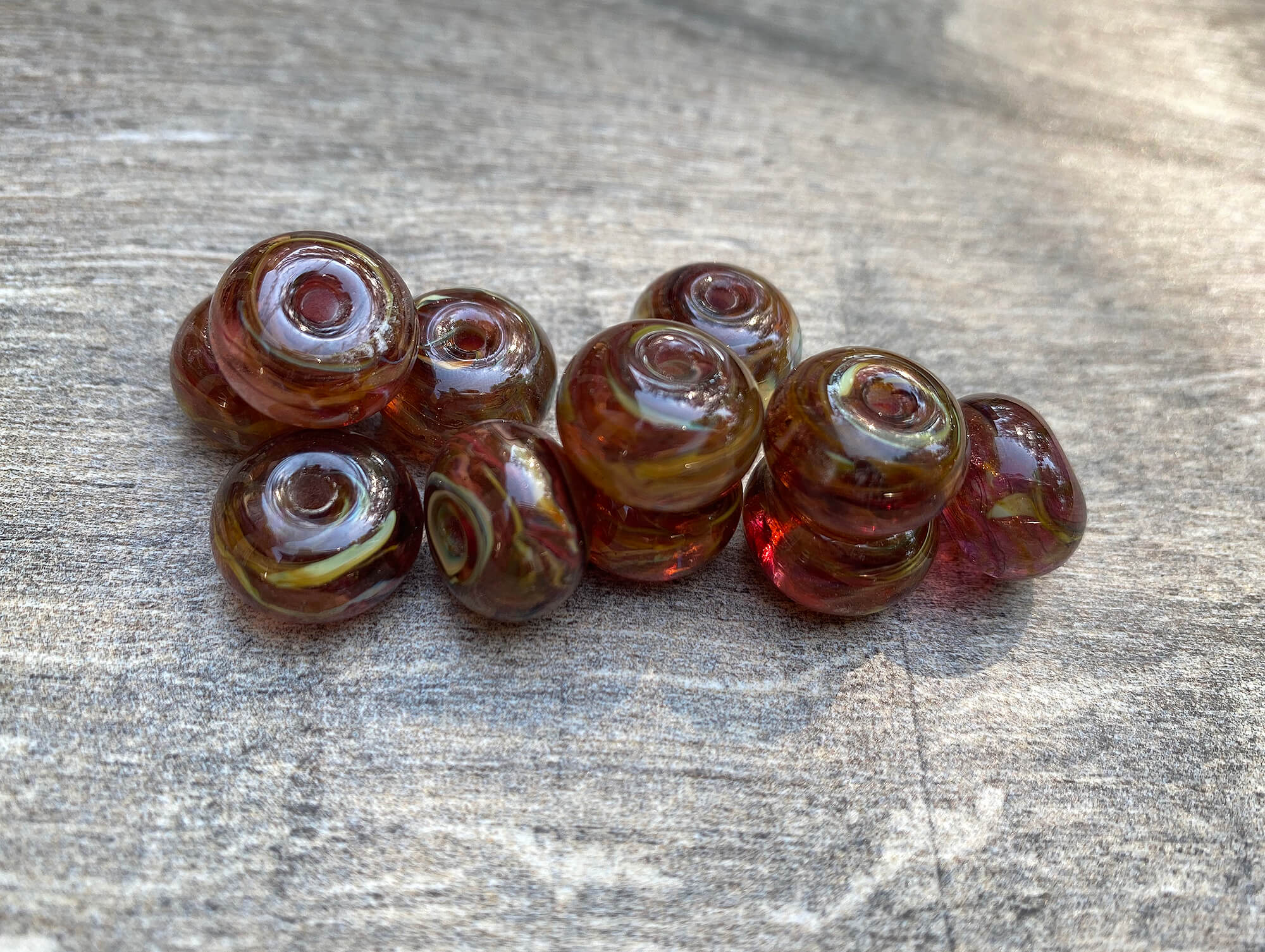16pcs Ruby Brown Swirls Lampwork Glass Beads for Jewelry Making - DIY Bracelets, Necklaces, Earrings & Home Decor Crafts
