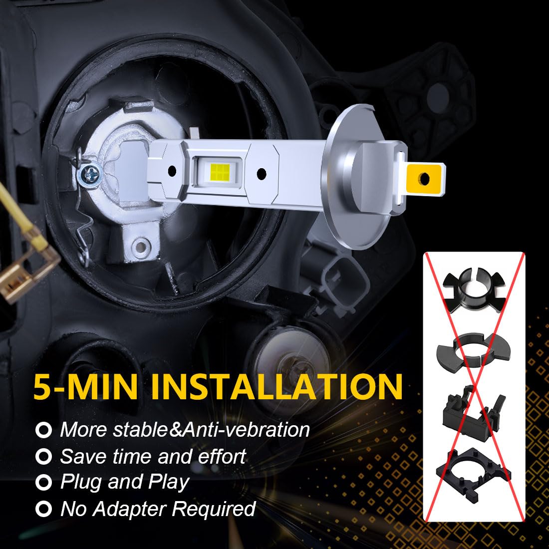 **Upgraded H1 LED Bulbs 24000LM 120W, 600% Brighter, High/Low Beam, 6500K Cool White, Mini Size Plug & Play, Non-Polarity, Fanless - Perfect for Fog Lights, Headlights, Off-Road & Night Driving (Pack of 2)**