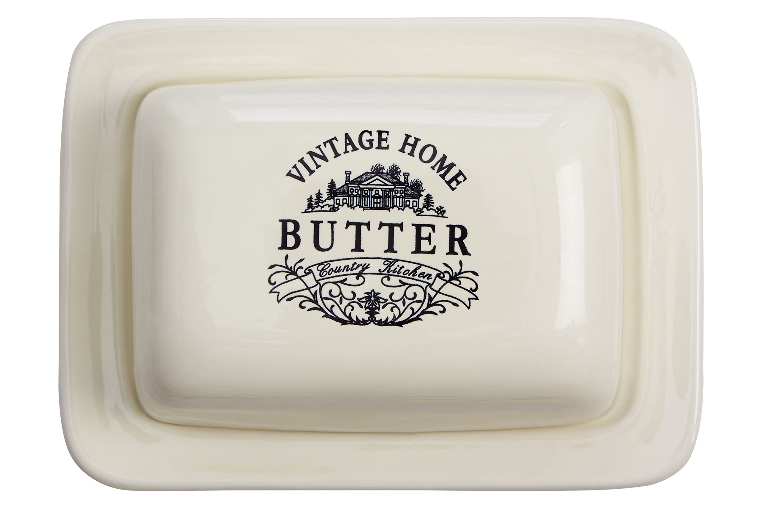 Vintage Butter Dish with Lid - Cream Ceramic Butter Keeper for Countertop - Perfect for Kitchen, Dining Table, and Breakfast Nook