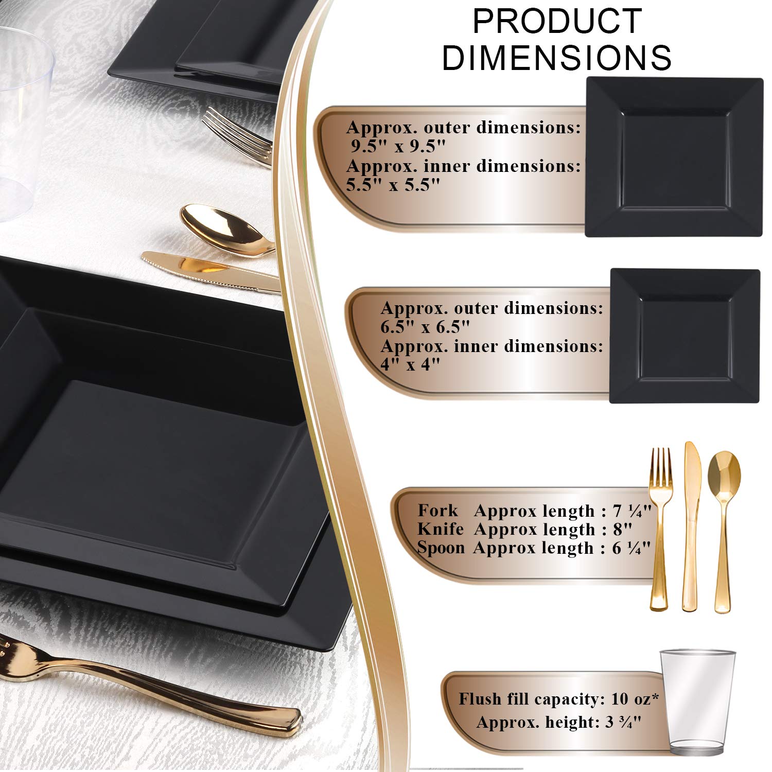 60-Piece Disposable Plastic Dinnerware Set - Square Black Plates, Dessert Plates, Silverware & Cups for Parties, Weddings & Events | Elegant & Convenient Tableware for Any Occasion