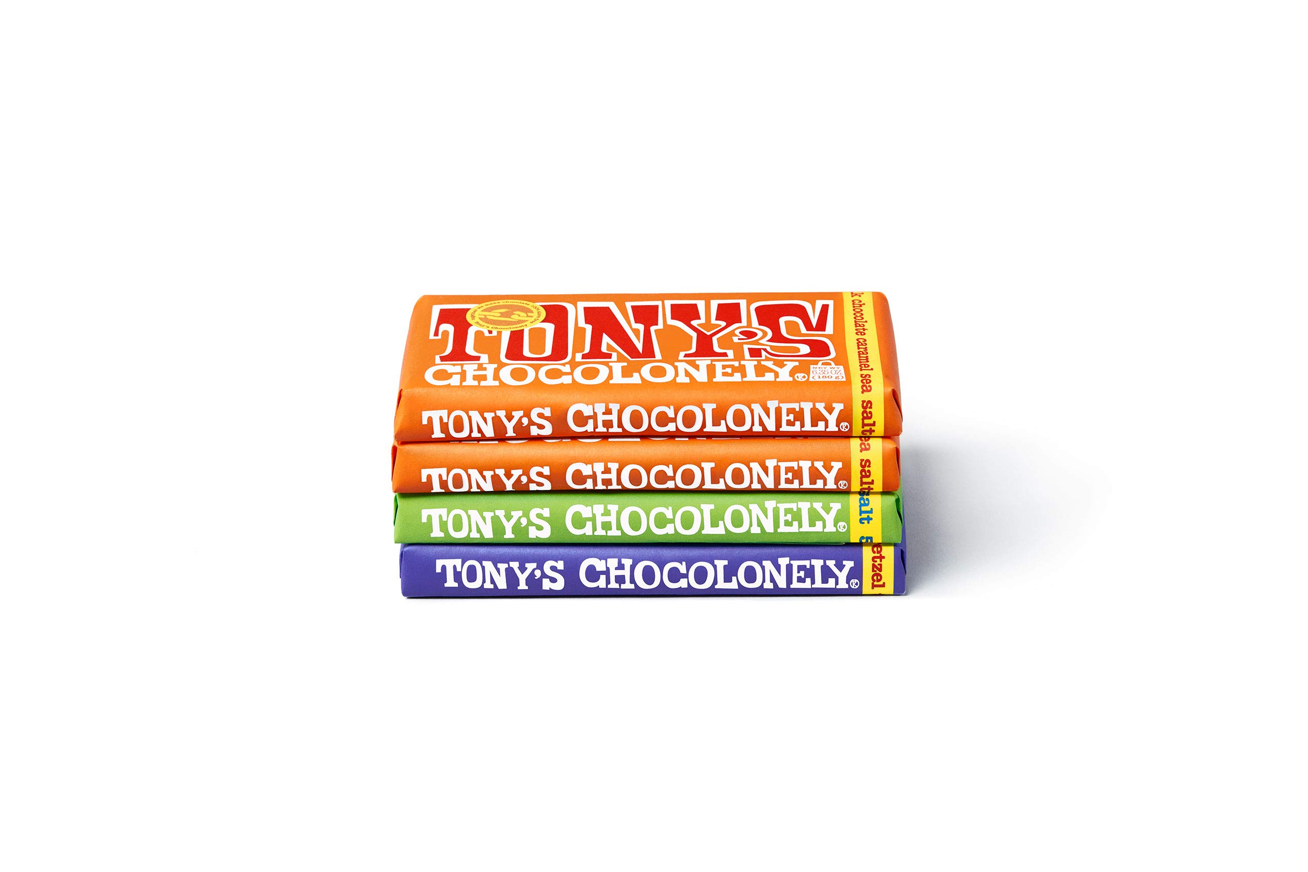 Tony's Chocolonely Fair Trade Chocolate Bars - Sweet & Salty Milk Chocolate & Dark Chocolate Variety Pack (6.35oz, 4 Bars) | Perfect for Gifts, Office Snacks & Dessert Platters