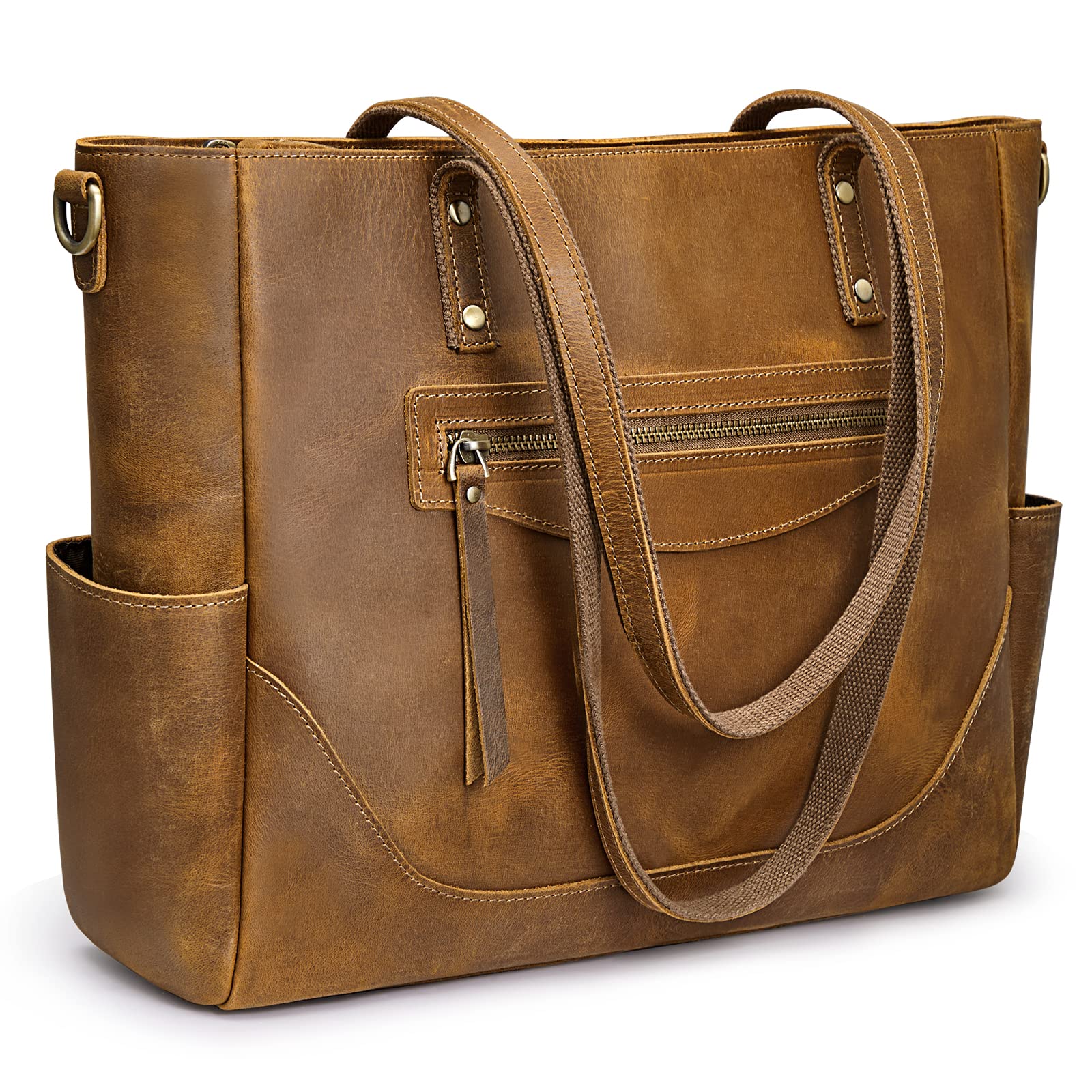 Genuine Leather Tote Bag for Women - Large Vintage Shoulder Purse & Work Handbag with Adjustable Crossbody Strap | Perfect for Office, Travel & Everyday Use