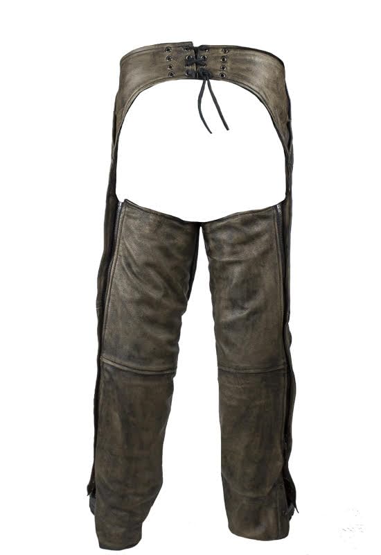 Men's Distressed Brown Leather Motorcycle Chaps for Bikers - Durable Riding Gear for Harley, Cruiser & Adventure Motorcycles - Perfect for Long Rides, Road Trips & Motorcycle Events