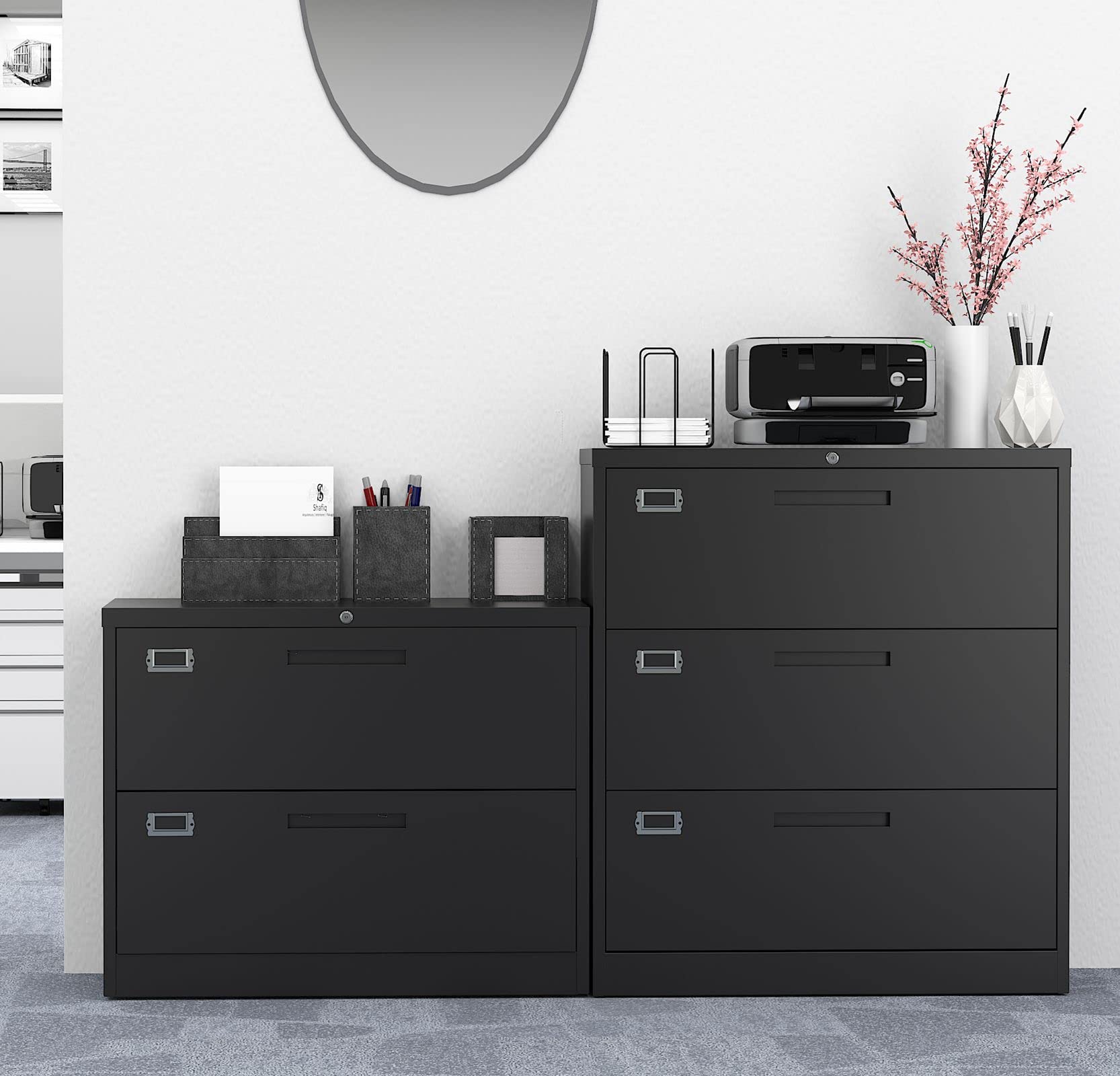 MIIIKO 3-Drawer Lateral File Cabinet - Locking Metal Filing Cabinet for Home Office, Large Storage Organizer for Hanging File Folders, Easy Assembly - Perfect for Document Storage & Office Organization
