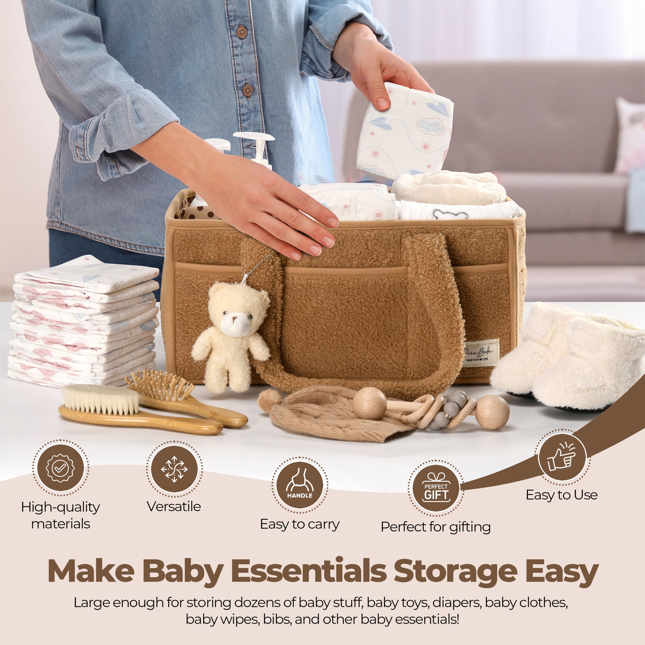 PeraBella Baby Diaper Caddy Organizer - Portable Diaper Storage Basket for Changing Table, Nursery & Travel | Holds Diapers, Wipes & Baby Essentials | Perfect Baby Shower Gift & Nursery Organization Solution | Use for Home, Car & On-the-Go Baby Care