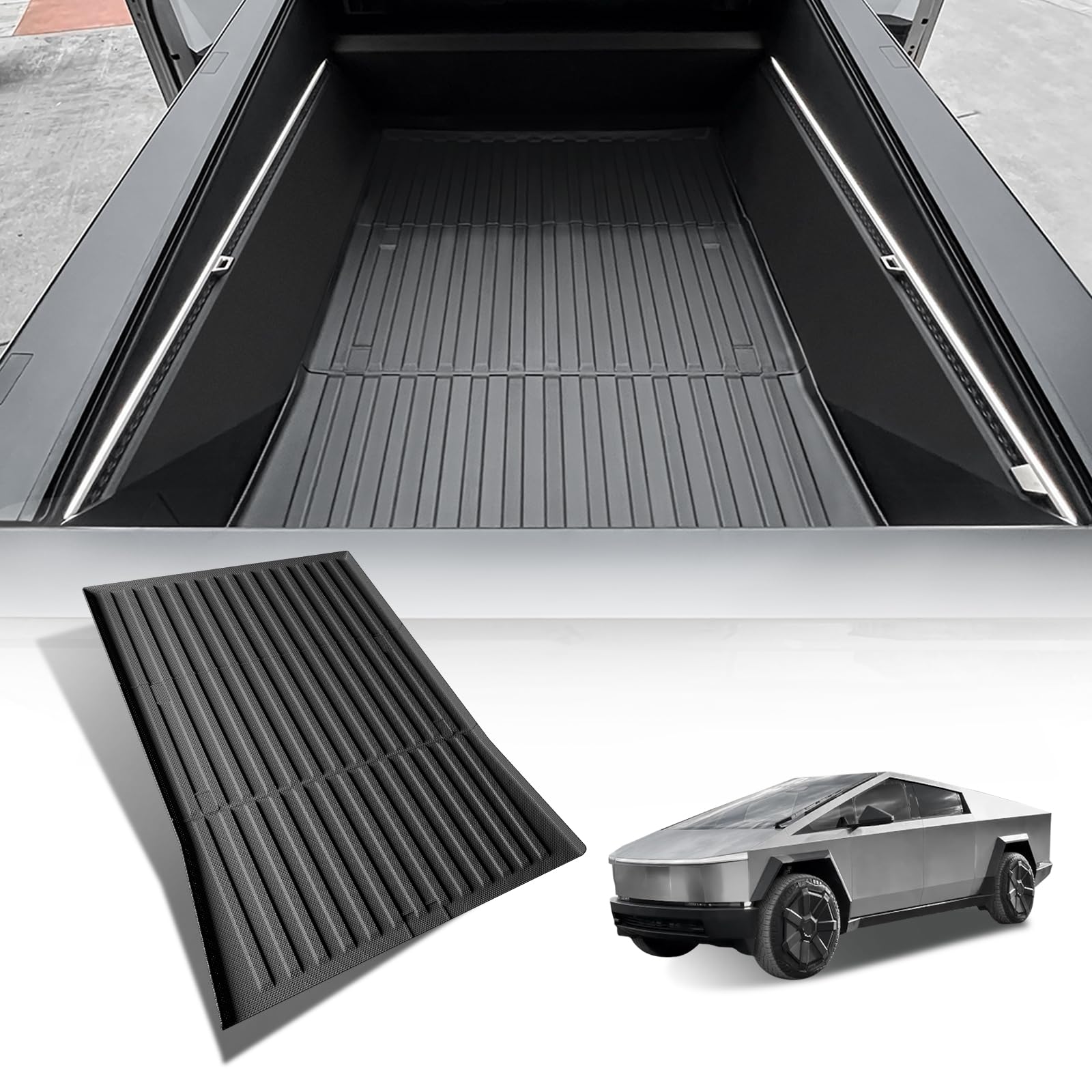 BestEvMod Heavy-Duty TPE Truck Bed Mat for Tesla Cybertruck 2023-2024 | All-Weather Protection Cargo Liner | Anti-Slip & Durable Pickup Accessories | Perfect for Camping, Hauling & Off-Road Adventures (Black)