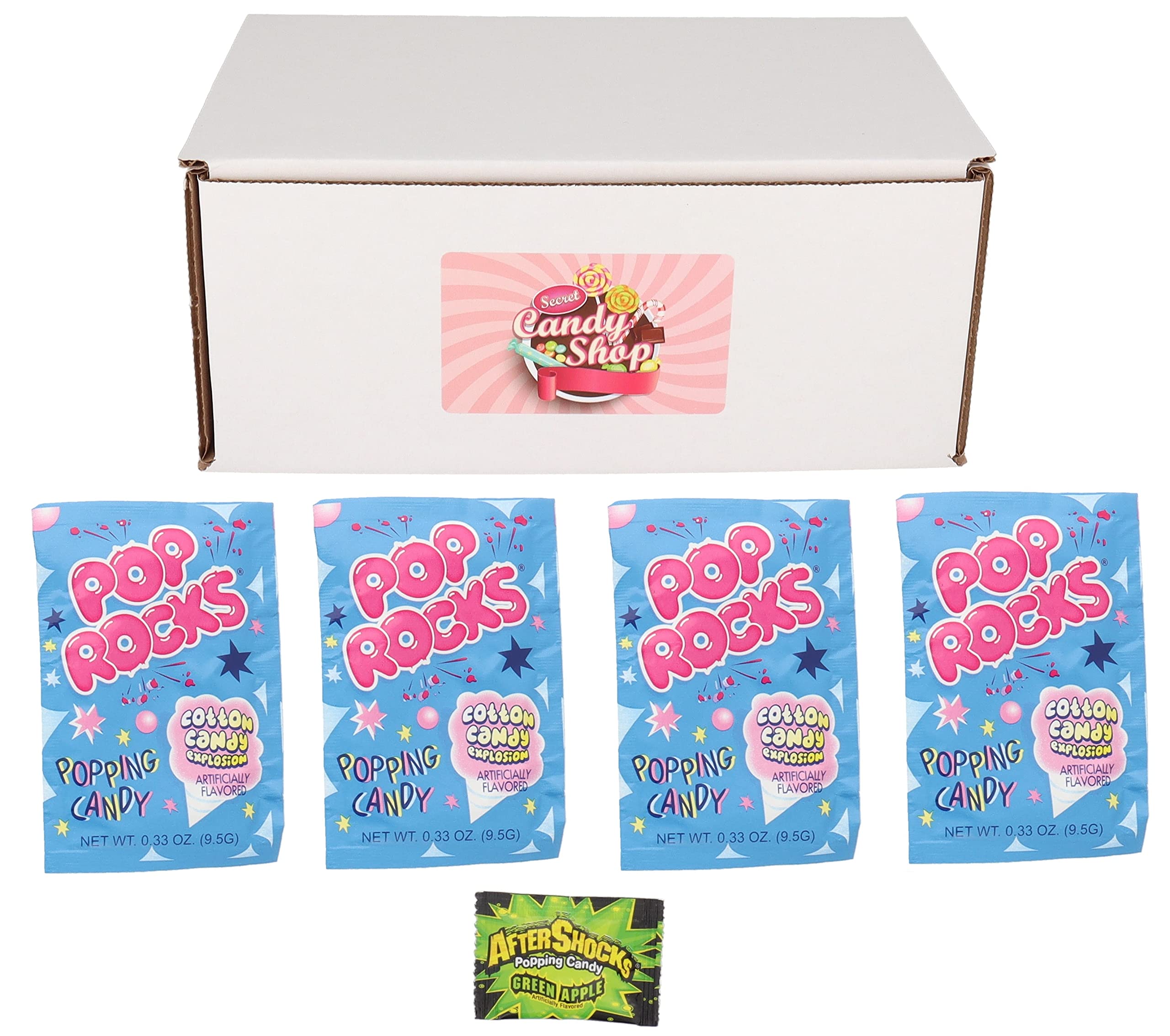 SECRET CANDY SHOP Popping Candy - Pack of 4 Pop Rocks + Free Cotton Candy After Shocks | Fun Party Favors, Halloween Treats & Unique Gifts for Kids and Adults