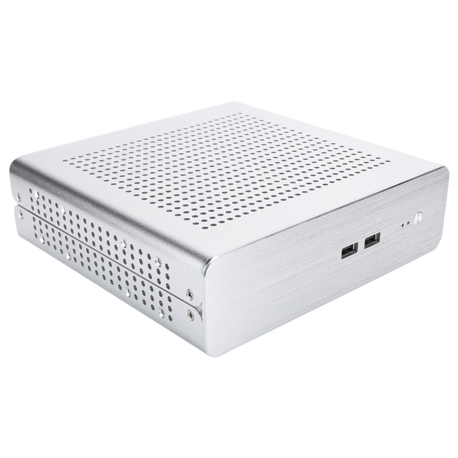 ASHATA G60S Mini-ITX PC Case - Full Aluminum HTPC Chassis with DC-ATX Power Supply, USB 2.0 Ports - Compact Desktop Computer Case for Home Theater, Office & Gaming Setup