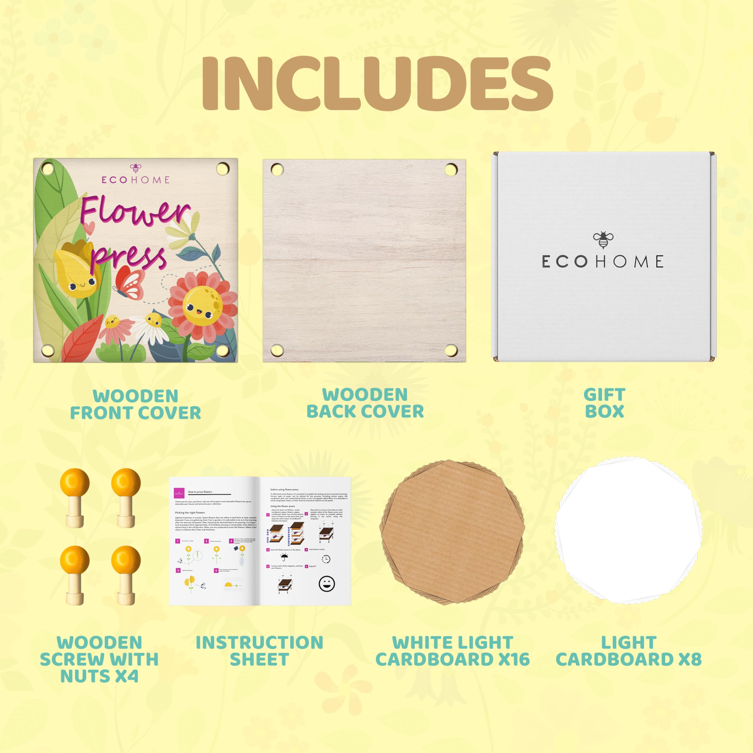 ECOHOME Flower Press Kit for Kids - Complete DIY Pressed Flower Art Set with Clear Instructions - Perfect for Children's Crafts, Nature Projects & Unique Gifts - Great for Classroom Activities, Birthday Presents & Creative Play
