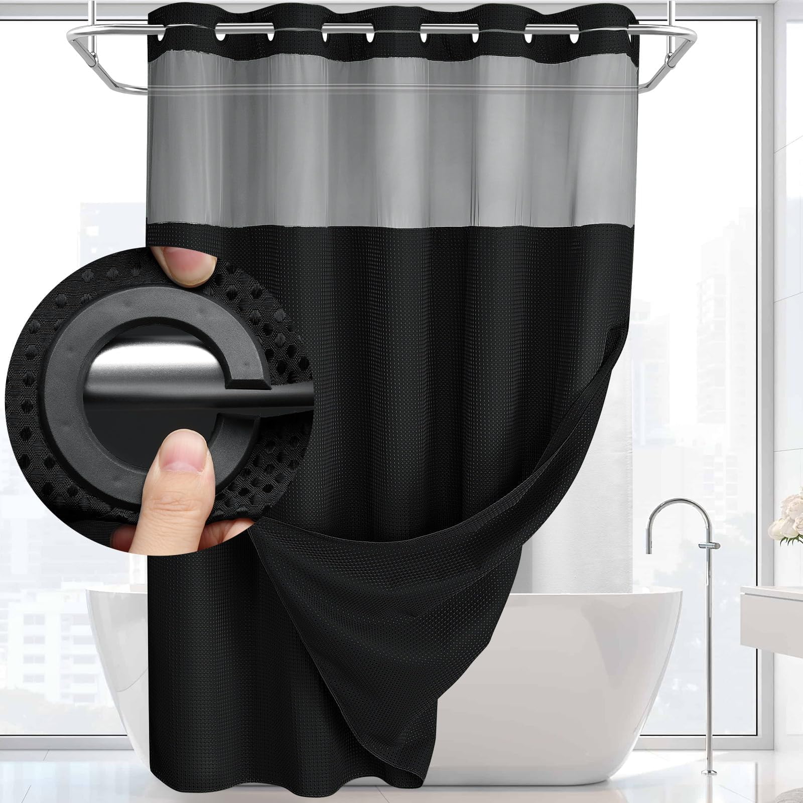 No Hook Snap-In Liner Shower Curtain Set - 75