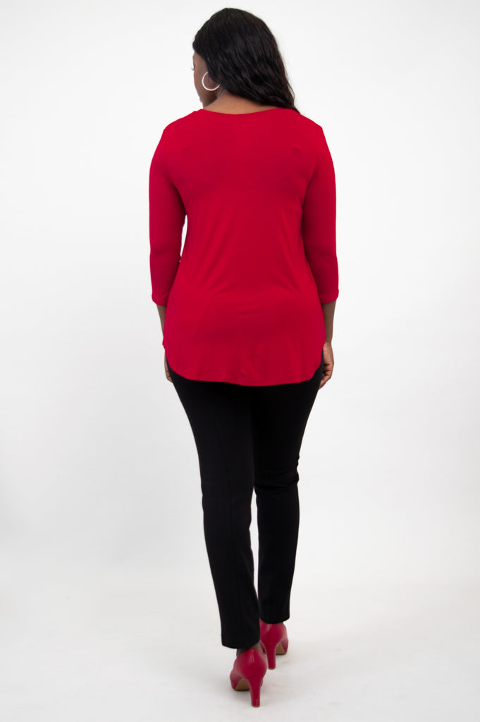 Jackie 3/4 Sleeve Women's Tops - Soft Bamboo Fabric Lipstick Red Blouse for Casual Wear & Office Outfits