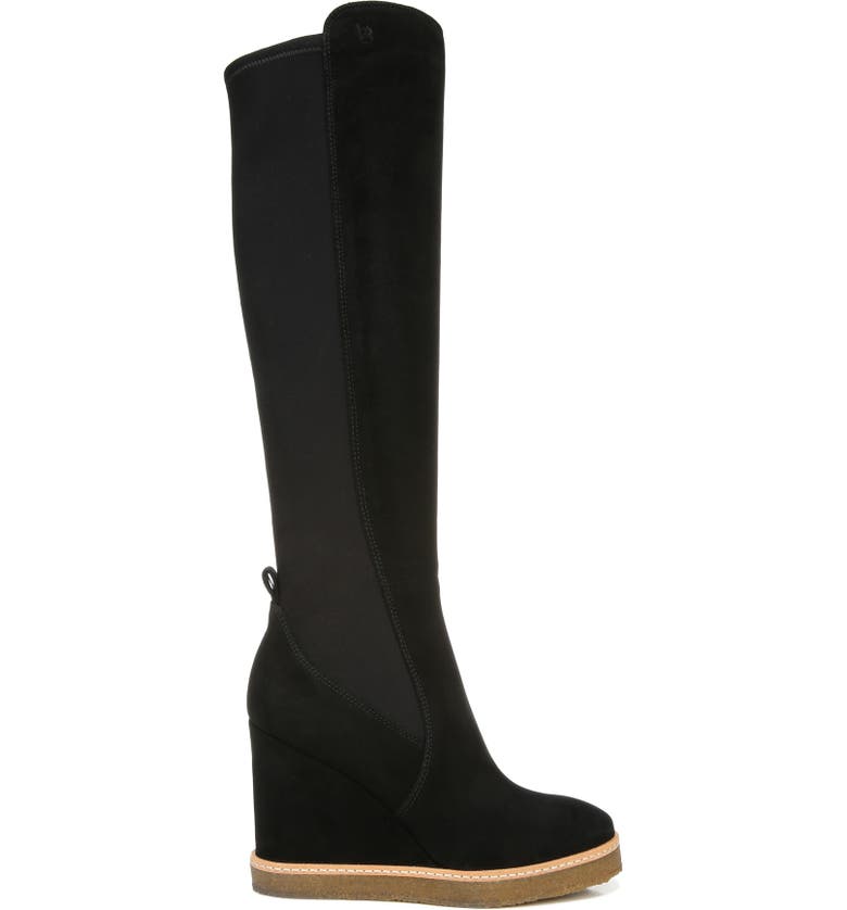 Andora Knee High Wedge Boots for Women - Black Suede Chunky Heel Booties - Perfect for Fall Fashion, Date Night & Office Wear