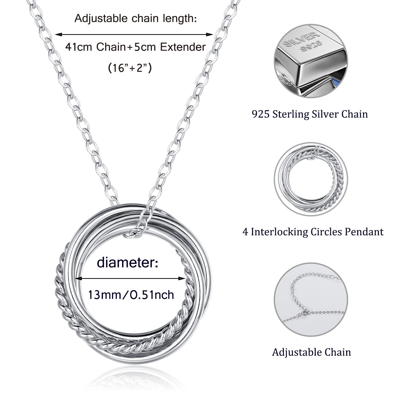 USEEDOVIA 30th 40th 50th 60th 70th Birthday Necklace for Women - 925 Sterling Silver Circle Pendant Jewelry (3/4/5/6/7 Decades) - Perfect Gift for Mom, Friend, Daughter, Sister & Wife - Ideal for Birthday Celebrations, Anniversaries & Special Occasions
