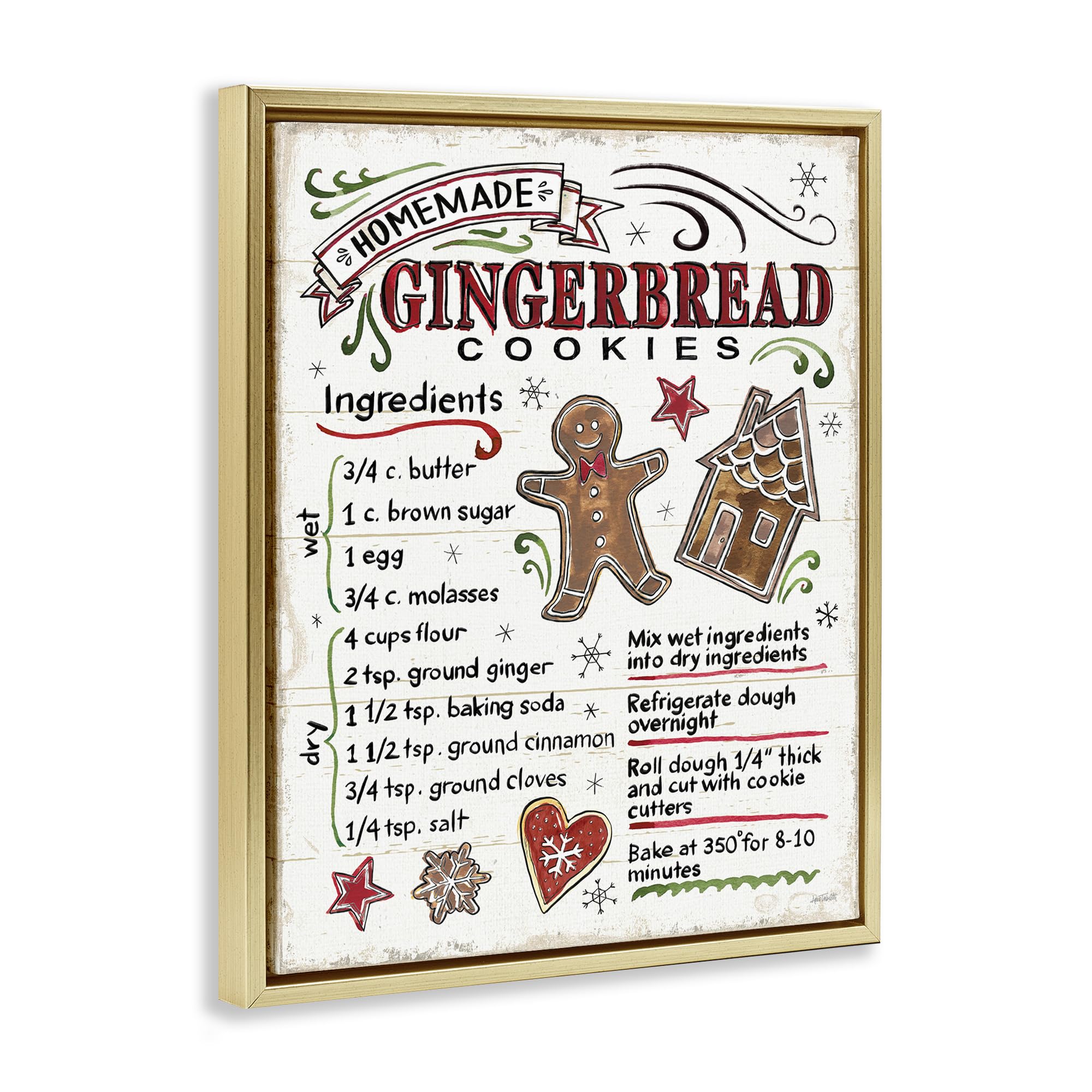 Stupell Industries Homemade Gingerbread Cookies Holiday Cooking Instructions - Anne Tavoletti Design | Perfect for Christmas Baking, Holiday Decor & Festive Kitchen Wall Art