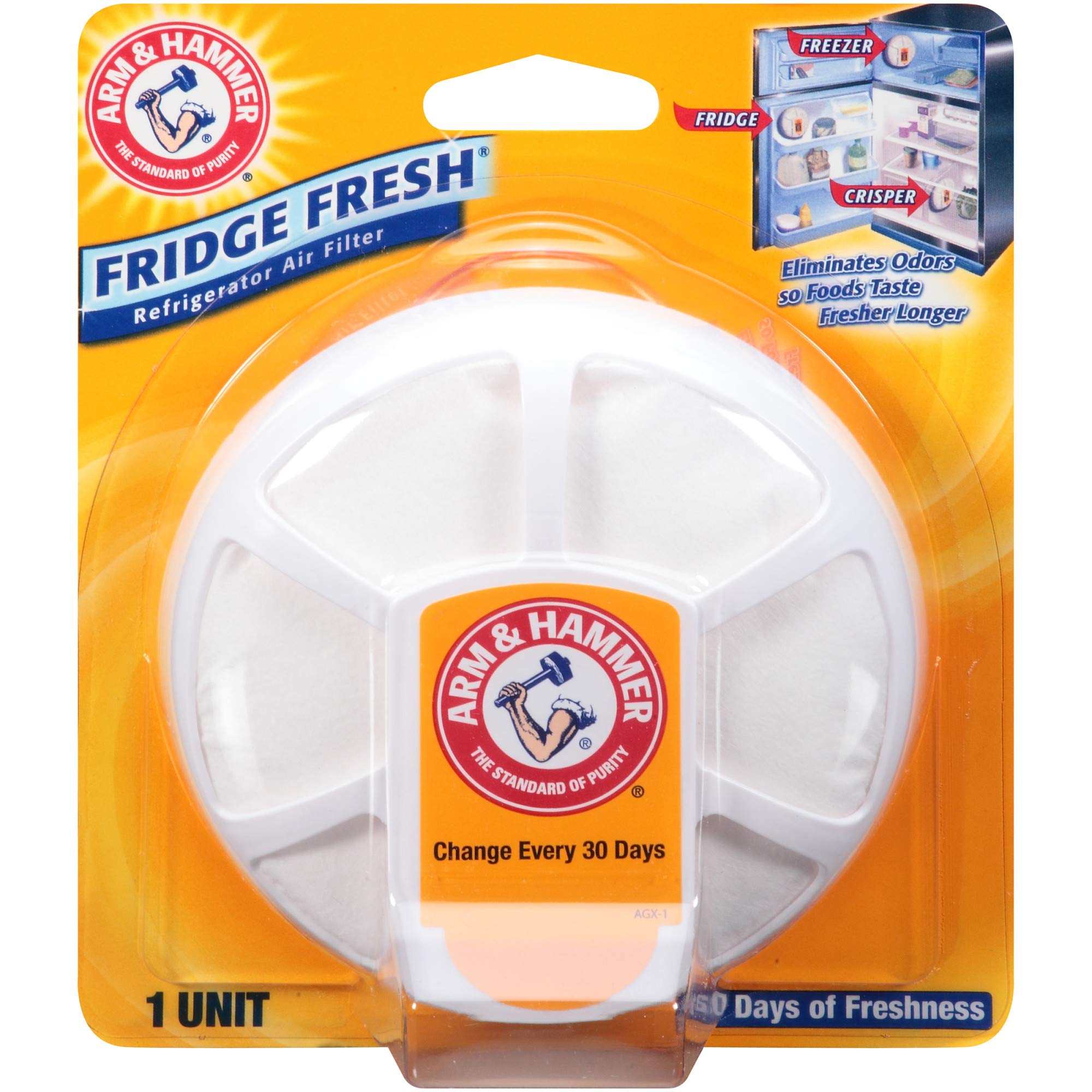 Arm & Hammer Fridge Fresh Refrigerator Air Filter - Eliminate Odors & Keep Food Fresh | Long-Lasting Refrigerator Deodorizer for Kitchen, Home & Office Use