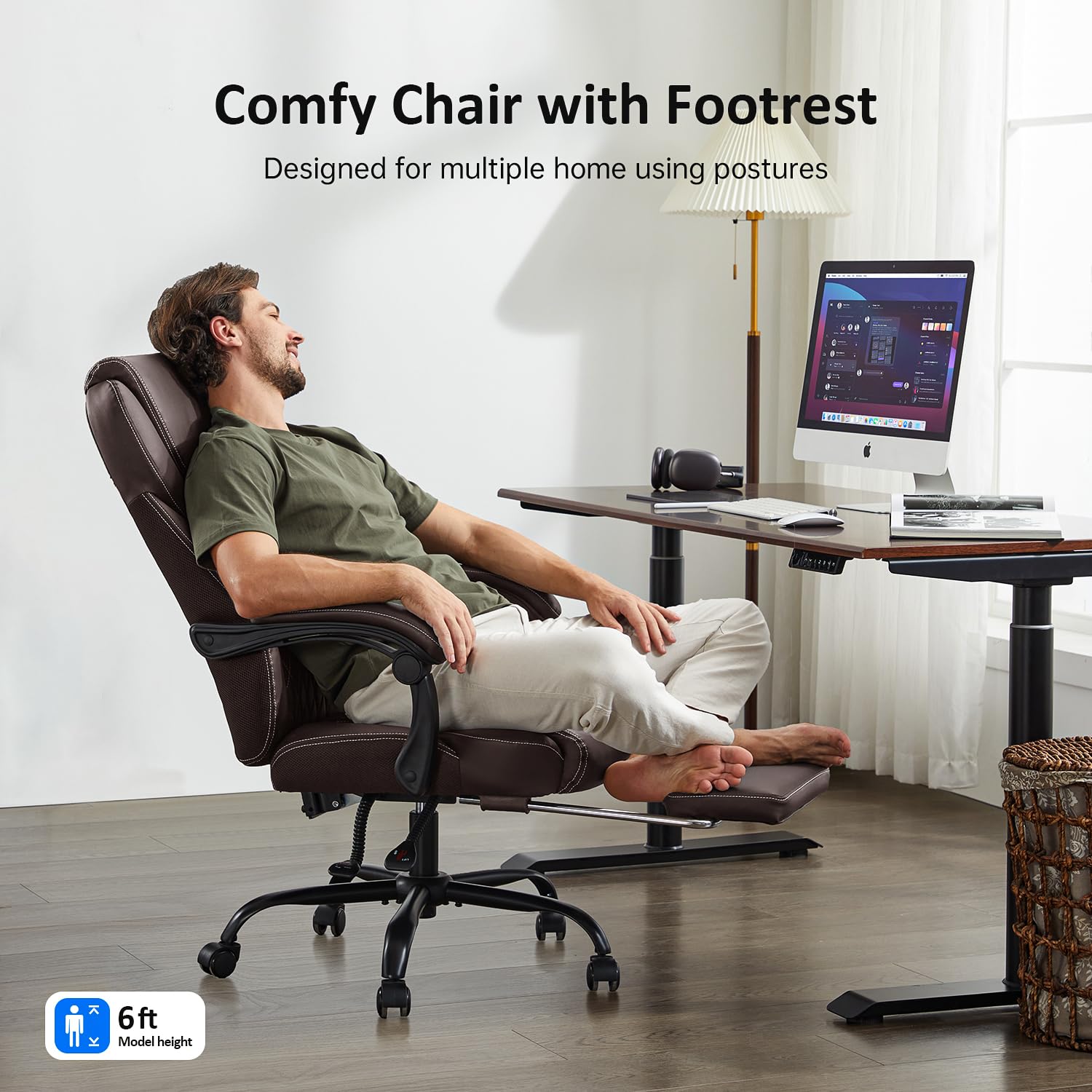 Ergonomic Big and Tall Office Chair with Footrest - High Back Reclining Leather Desk Chair with Lumbar Support (Brown) - Perfect for Home Office, Gaming, and Executive Workspaces