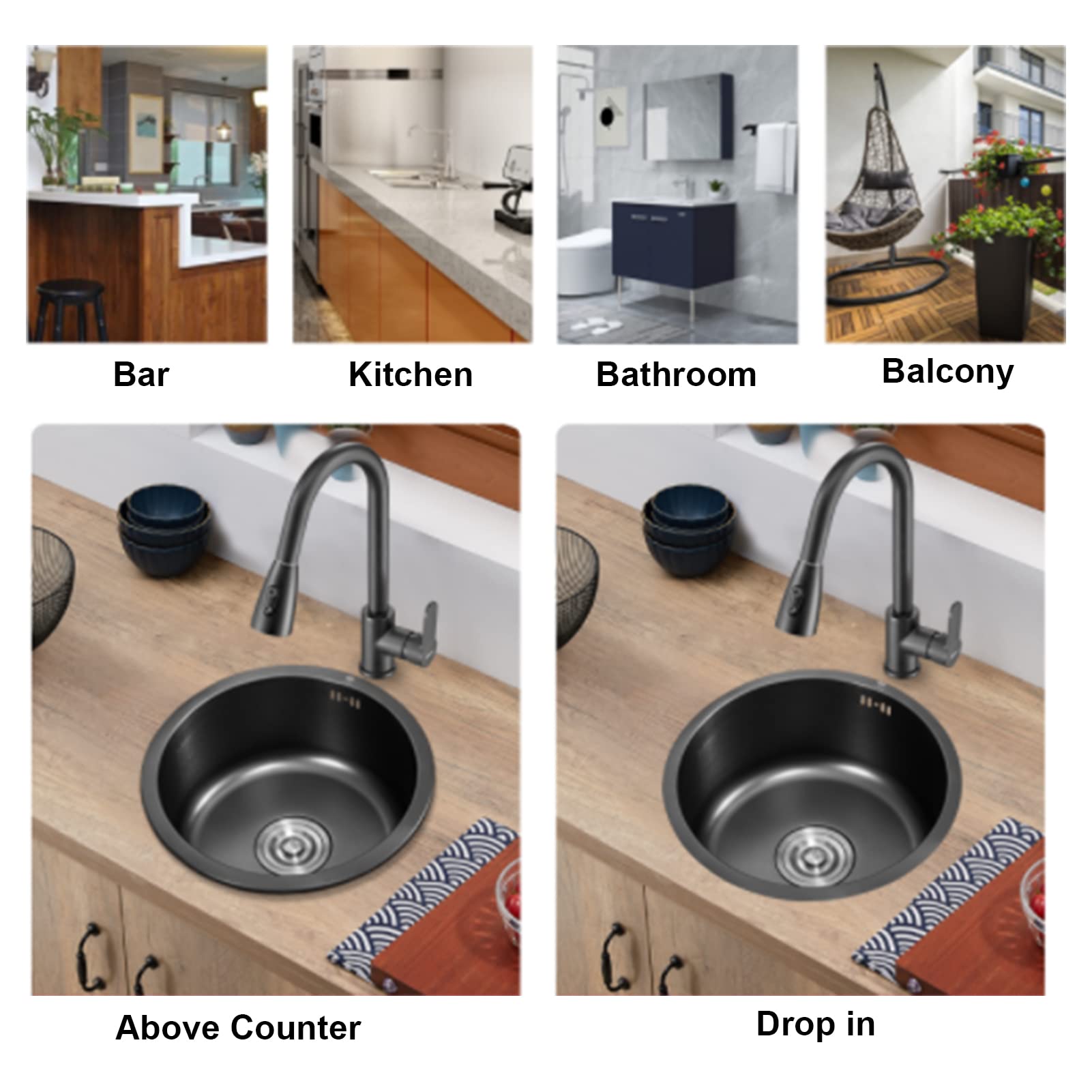 30cm Round Stainless Steel Undermount Kitchen Sink - Single Bowl Design - Perfect for Home Kitchens, Bars, Outdoor Spaces, and RV Camping
