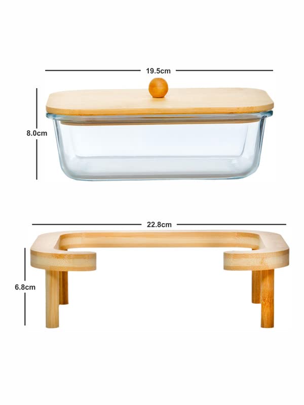 Premium Glass Serving Bowl with Wooden Lid & Matching Tray - Elegant Dessert Display Set for Parties, Entertaining & Home Decor (1 Bowl + 1 Tray)