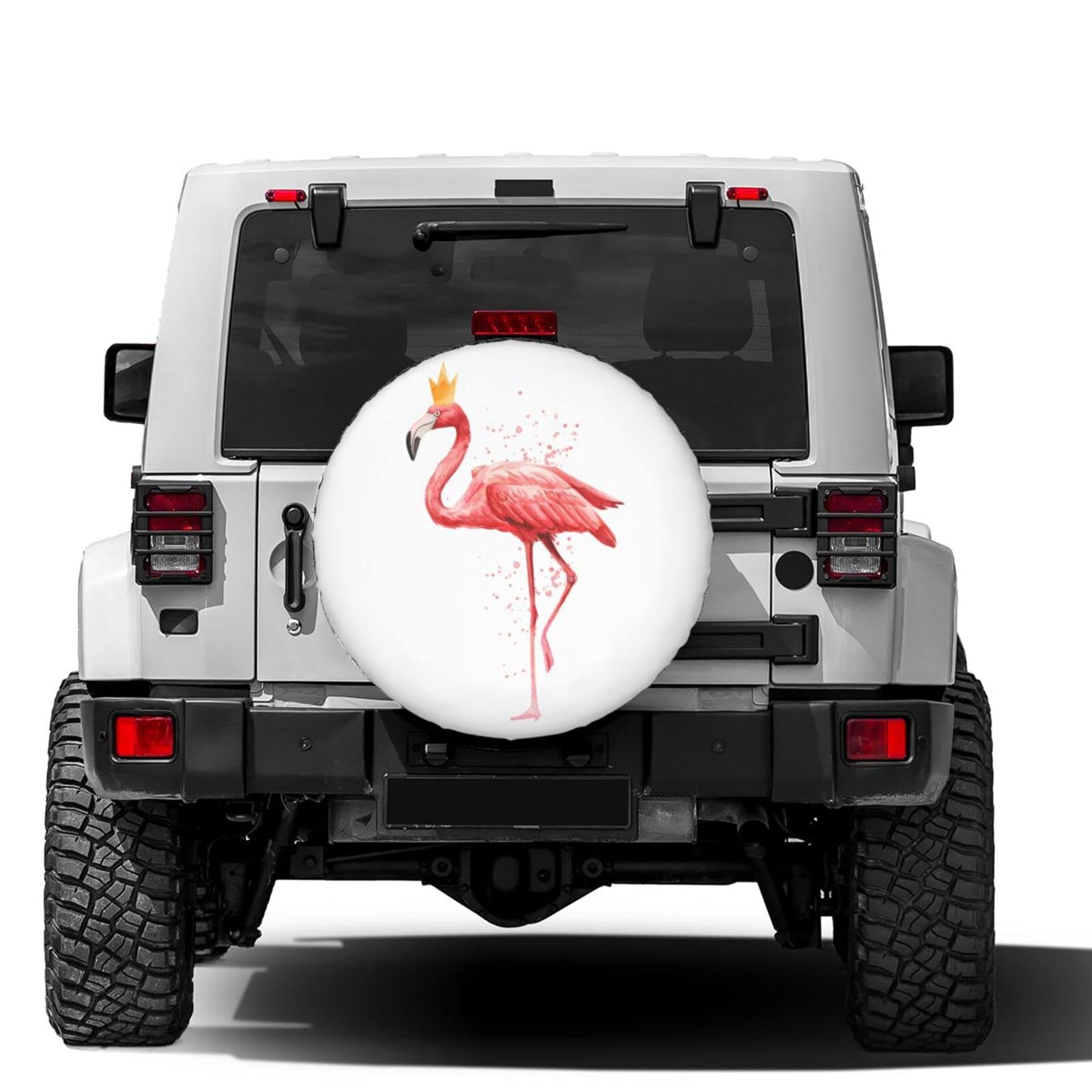 Pink Flamingo Crown Spare Tire Cover - 17 Inch Dustproof Wheel Protector for RV, SUV, Trailer & Vehicles - Perfect for Road Trips & Outdoor Adventures