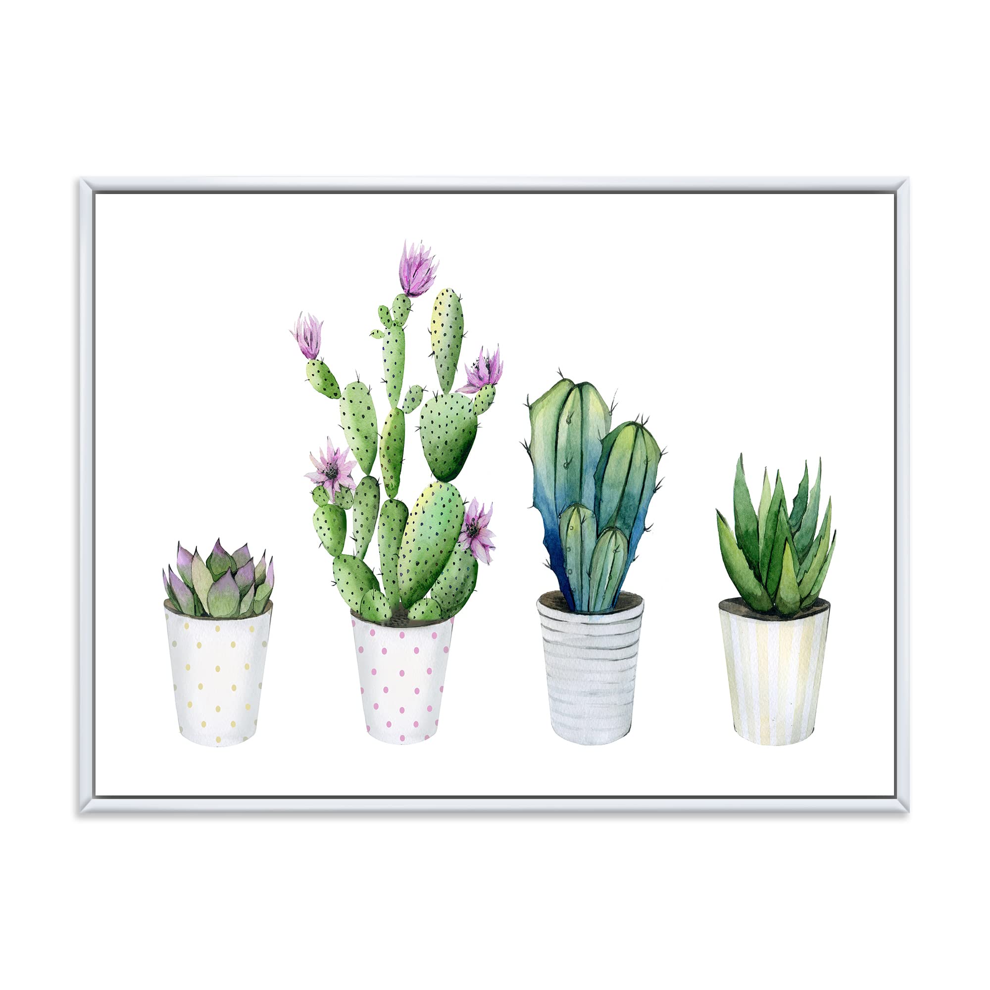 DesignQ Cactus Succulent Aloe Vera Potted Plants - Farmhouse Style Framed Canvas Wall Art Print for Home & Office Decor