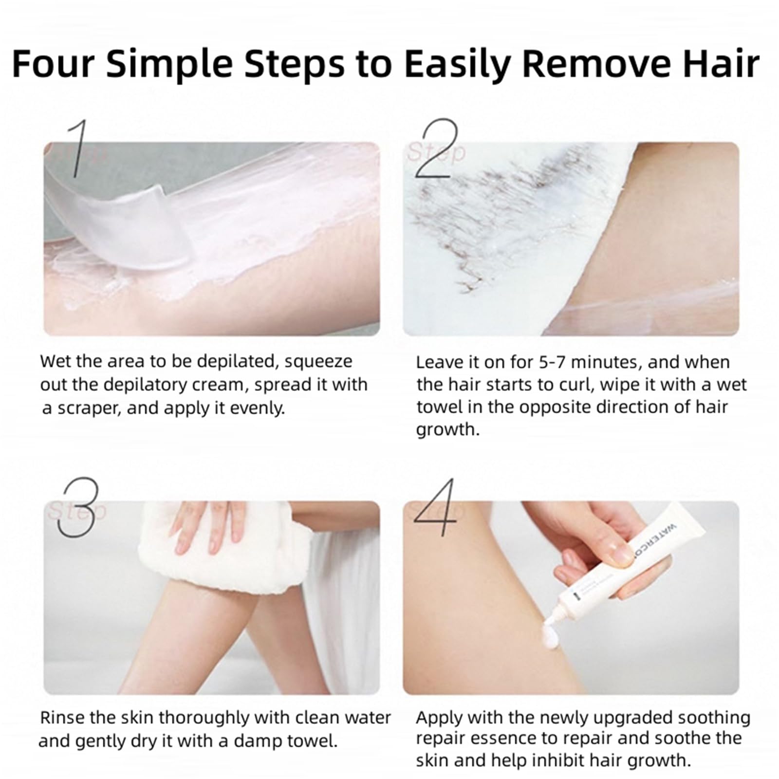WATERCOME Hair Removal Cream for Women & Men - 30g/50g/80g/120g/220g Options - Gentle, Painless & Fast Body Hair Remover with Soothing Repair Cream (80g+20g) - Perfect for Legs, Arms, Bikini Area & Facial Hair Removal at Home