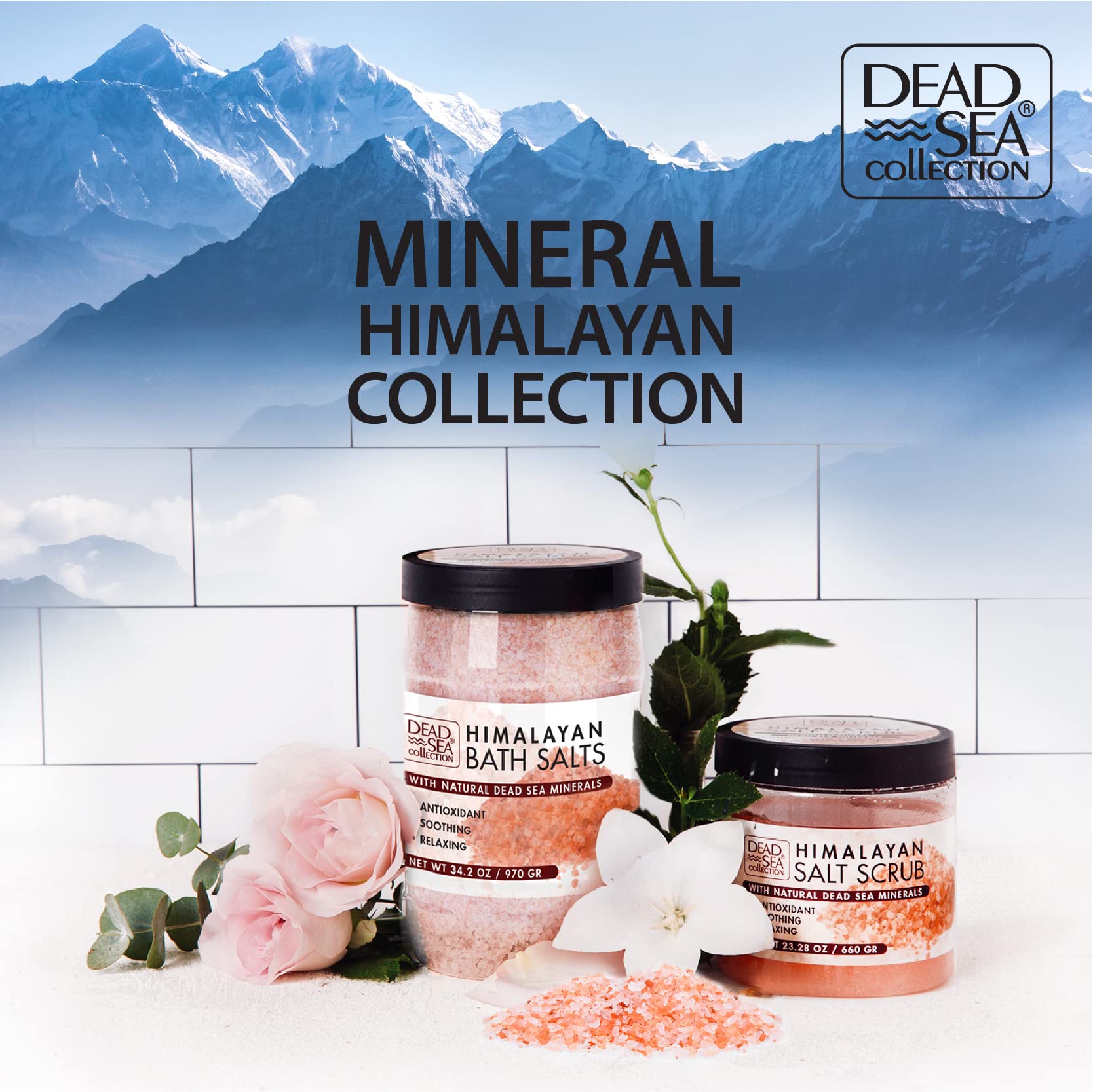Dead Sea Collection Coconut Body Wash, Himalayan Salt Body Scrub & Bath Salts Bundle - Spa Quality Skincare Set for Dry Skin, Exfoliation & Relaxation - Perfect for Home Spa Day & Self-Care Routine