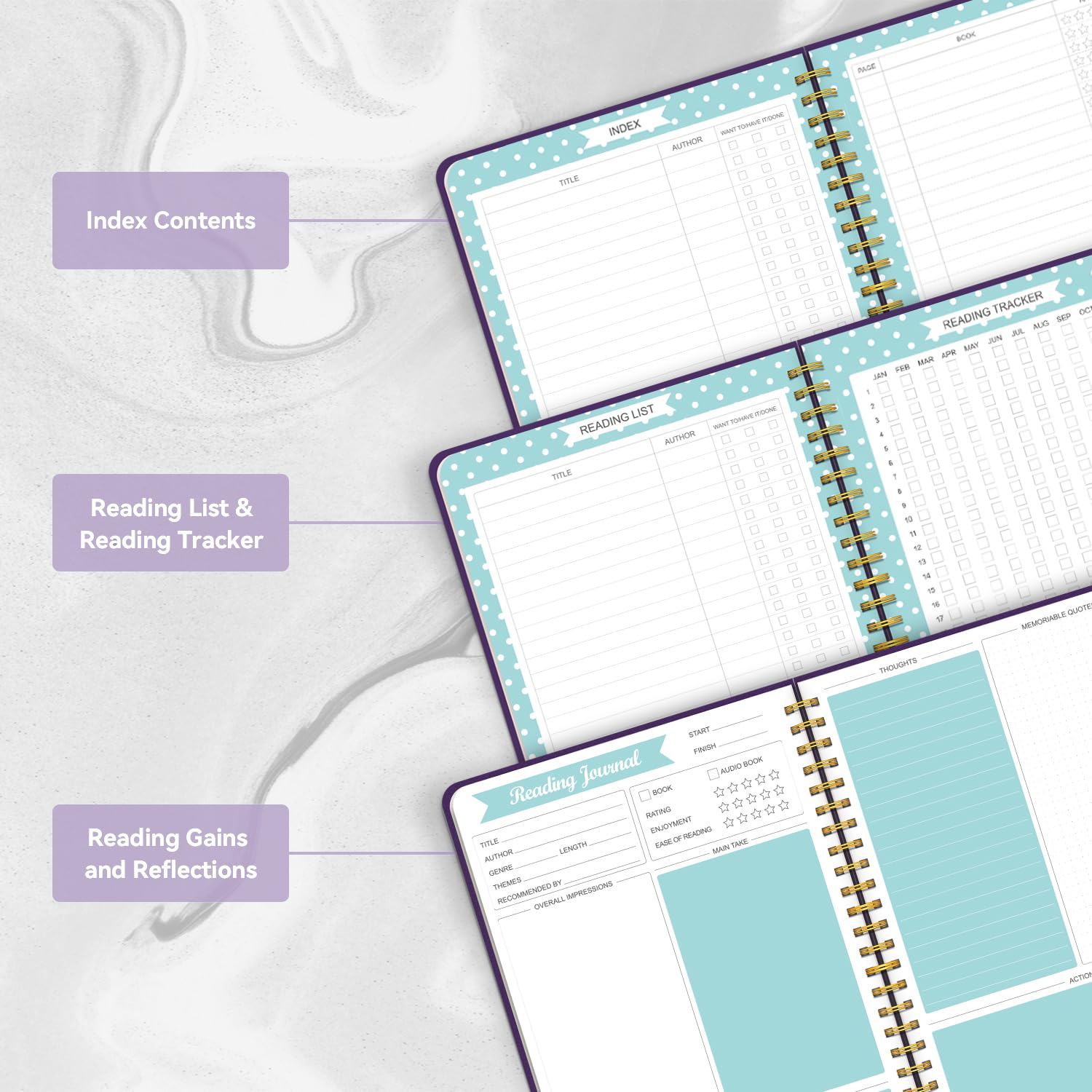 Reading Journal for Book Lovers - 80 Book Reading Log & Planner to Track & Review Books - Book Club Journal (8.5x5.5