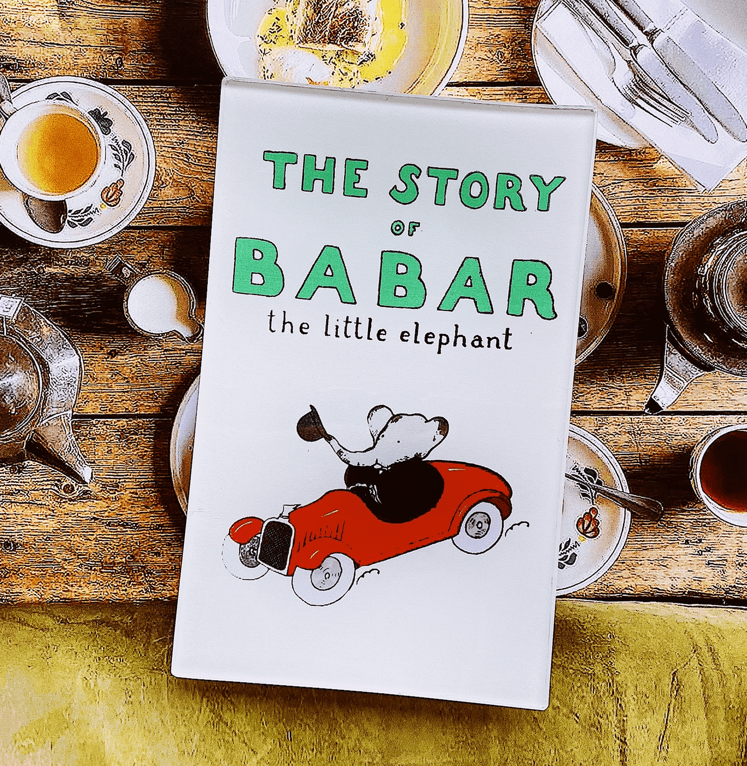 Babar Story Jacket Design Decoupage Glass Tray - Elegant Serving Tray for Coffee, Tea, and Dessert Display at Home or Parties