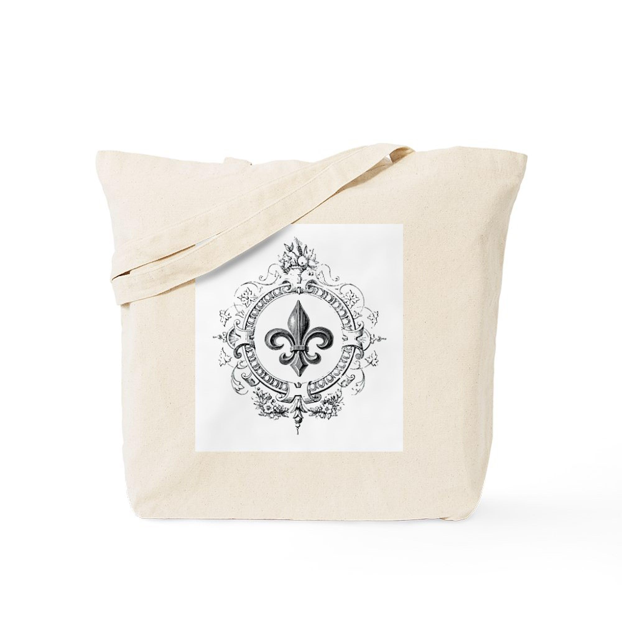 Vintage French Fleur De Lis Canvas Tote Bag - Reusable Eco-Friendly Shopping Bag for Groceries, Beach & Daily Use