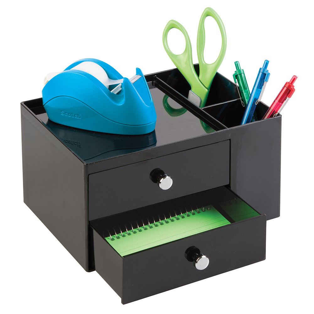 iDesign Black 2-Drawer Desk Organizer for Staplers, Scissors, Pens & Office Supplies | Perfect for Home Office, School & Workspace Organization