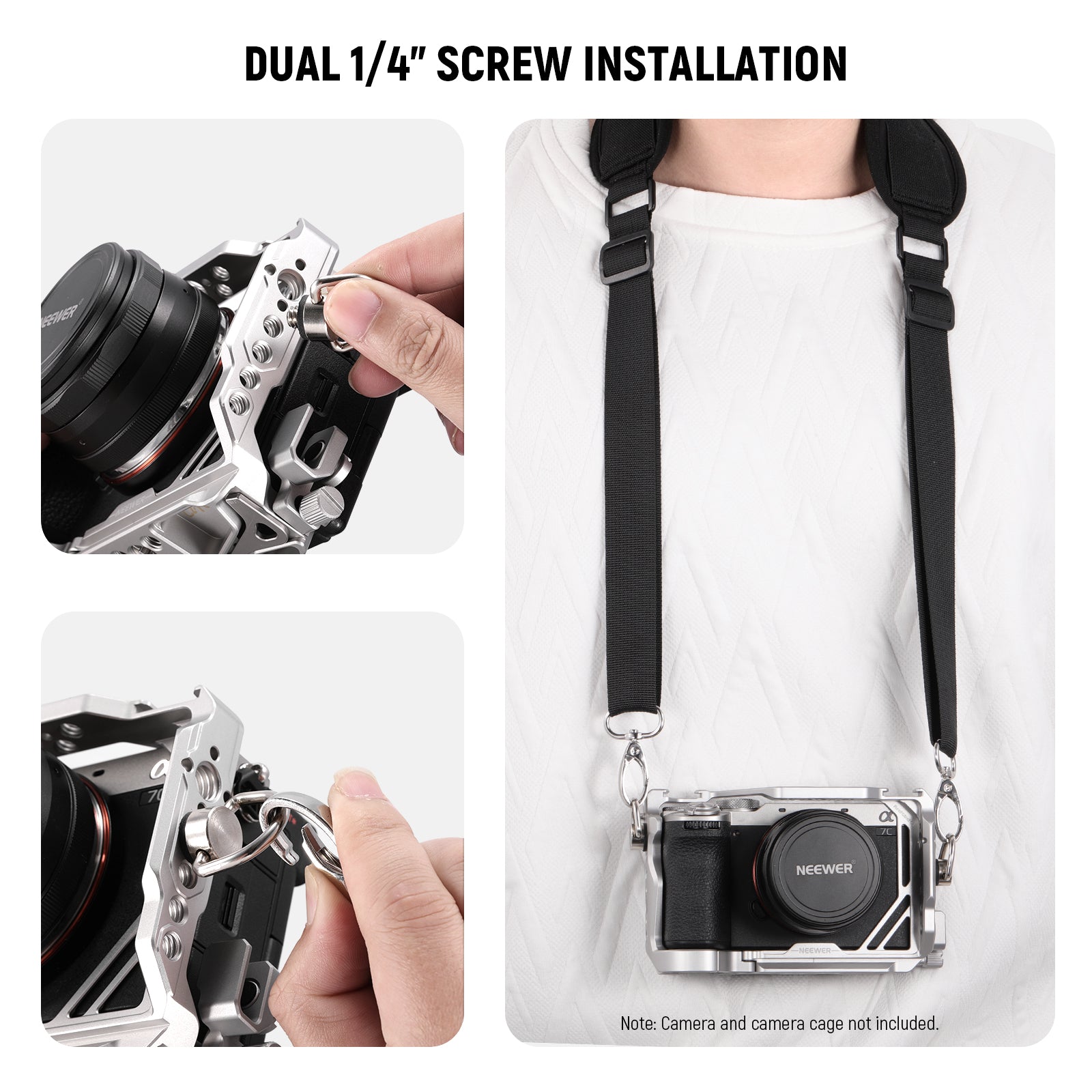 NEEWER CA070 Camera Cage Strap with Two D Rings - Secure DSLR & Mirrorless Cameras for Vlogging, Filmmaking & Outdoor Photography