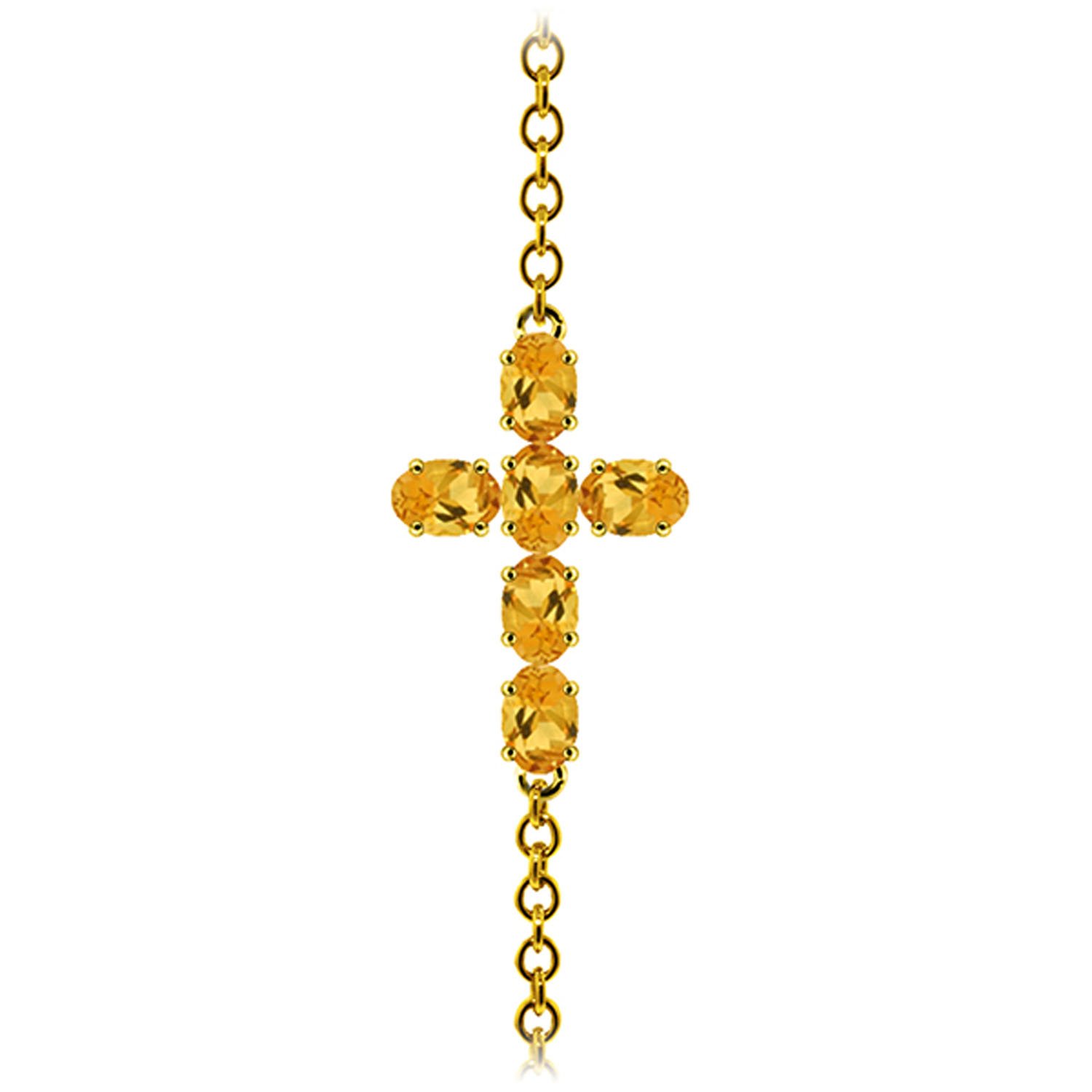 1.7 Carat 14K Solid Gold Cross Bracelet with Natural Citrine - Galaxy Gold GG - Elegant Religious Jewelry for Women - Perfect for Church, Weddings & Special Occasions