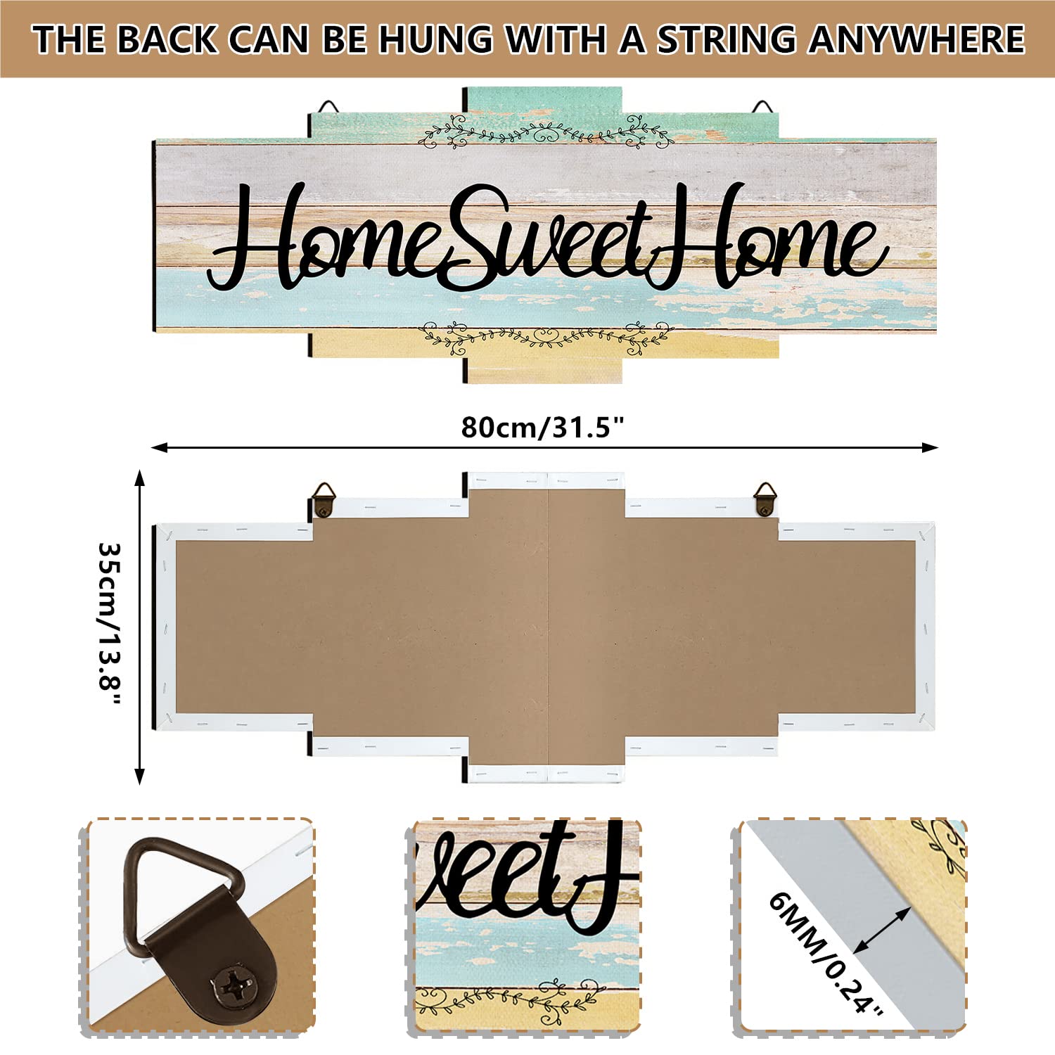 Large 32x14 Inch Farmhouse Rustic Wood Wall Decor Sign - 'Home Sweet Home' Wooden Plaque for Living Room, Kitchen & Entryway | Perfect Housewarming Gift & Rustic Home Decor