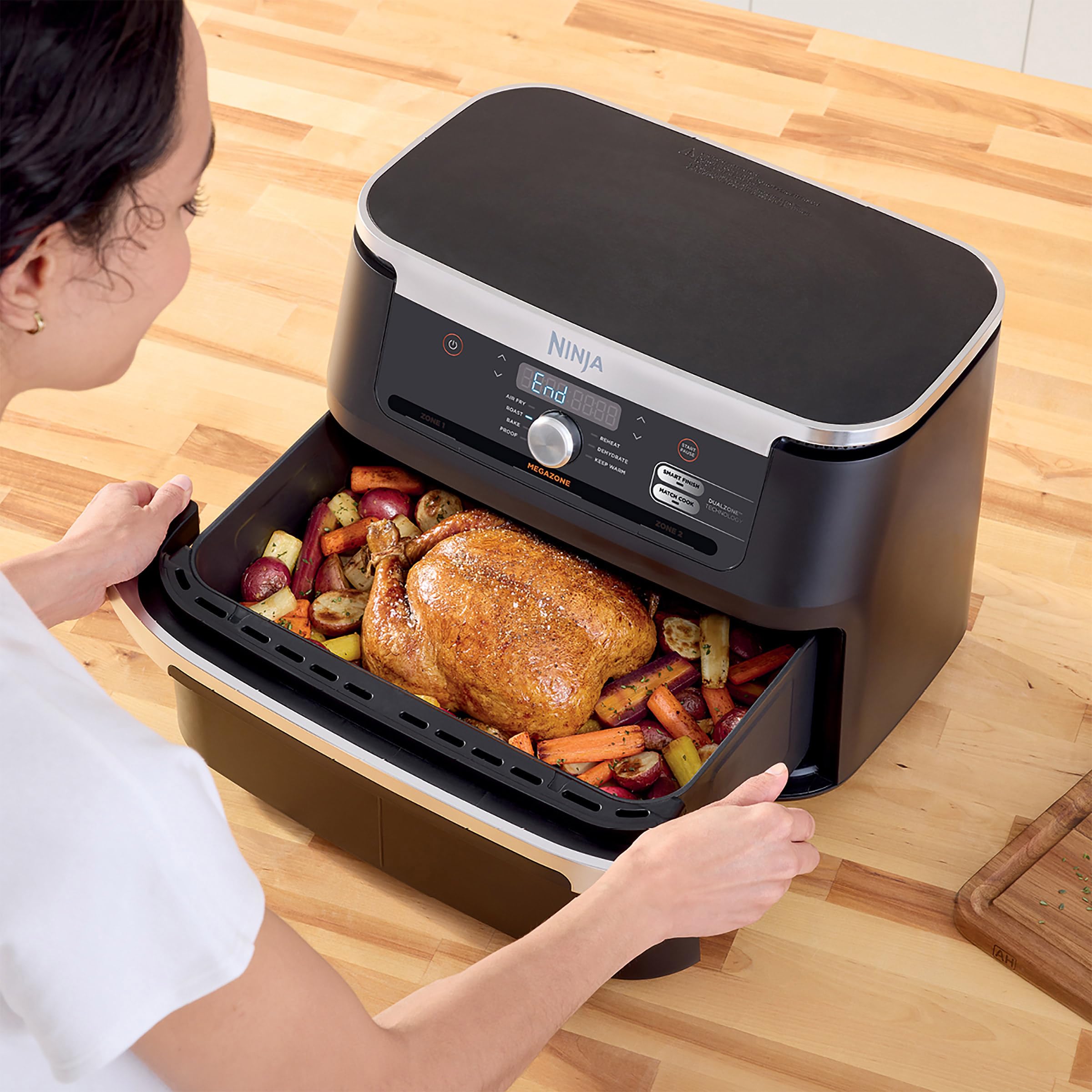 Ninja Foodi 11 Quart 7-in-1 MegaZone XL FlexBasket Air Fryer with Basket Divider - Air Fry, Roast, Bake, Broil - Perfect for Family Meals & Entertaining (Renewed, Grey) - Ideal for Large Families, Parties & Holiday Cooking