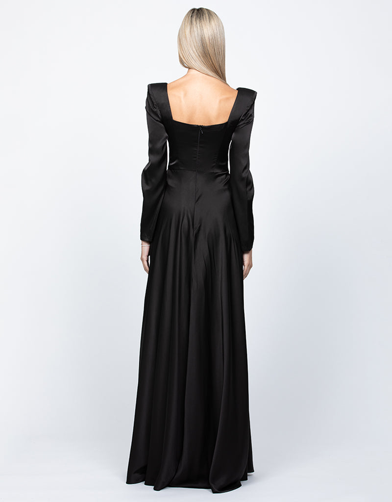 Elegant Square Neck Long Sleeve Evening Gown for Women - Formal Dress for Weddings, Parties & Special Occasions