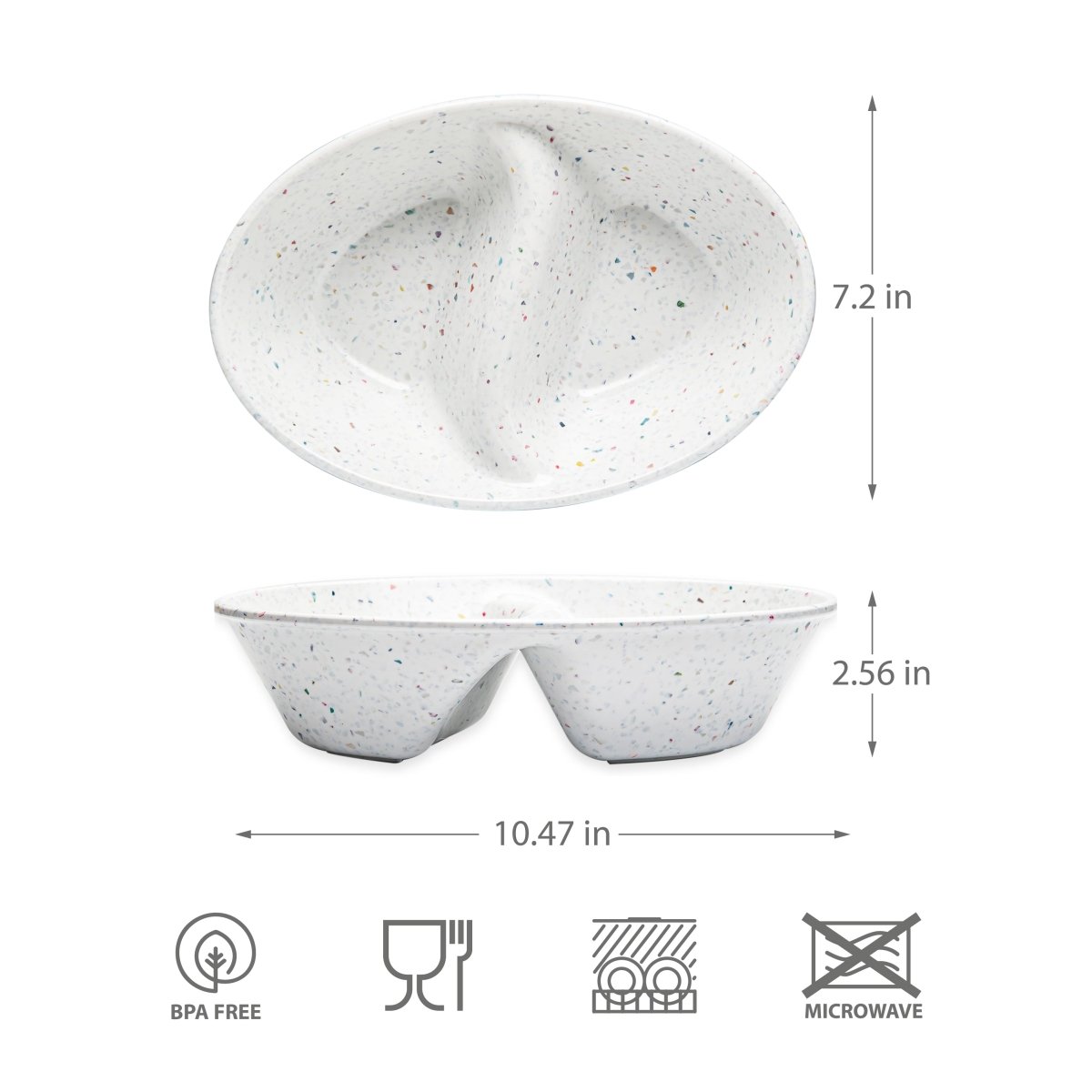 2PC White Confetti Divided Serving Dish - Perfect for Parties, Weddings & Dessert Displays
