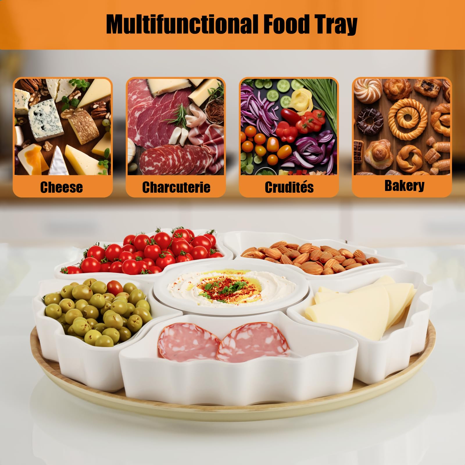 **Melamine Serving Tray & Platter Set - 11.4 Inch Divided Bowls for Party, Kitchen, Dining - 7-Piece White Serving Dishes for Chips, Dip, Fruit, Veggies, Candy & Snacks - Perfect for Entertaining, Buffets & Home Decor**