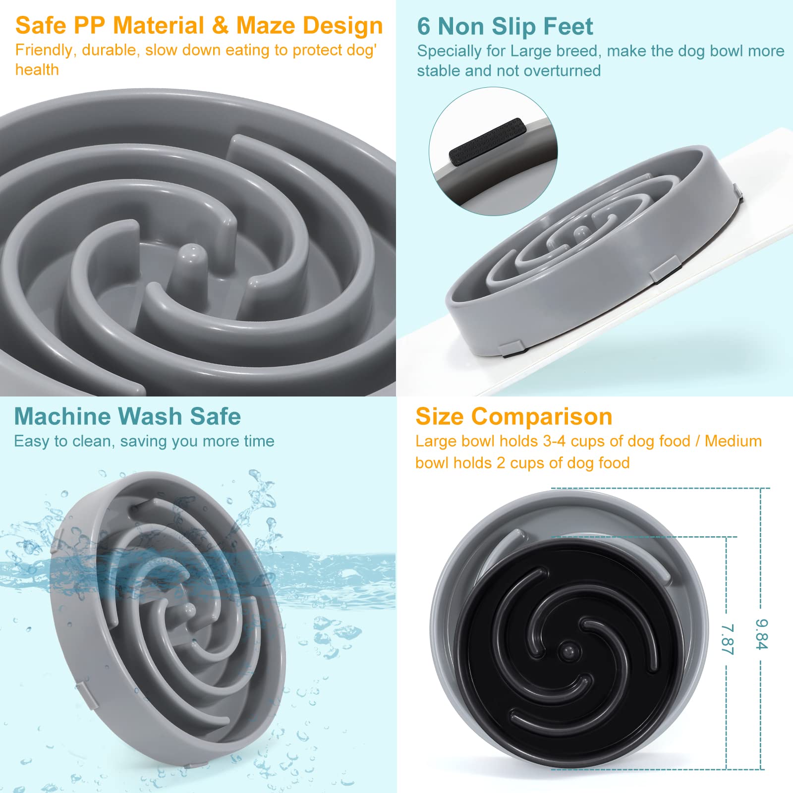 Slow Feeder Dog Bowl for Large & Medium Dogs - Non-Slip Puzzle Bowl for Healthy Eating, Prevents Bloat & Choking - Interactive Pet Feeding Dish (Light Gray) - Perfect for Fast Eaters & Mealtime Enrichment