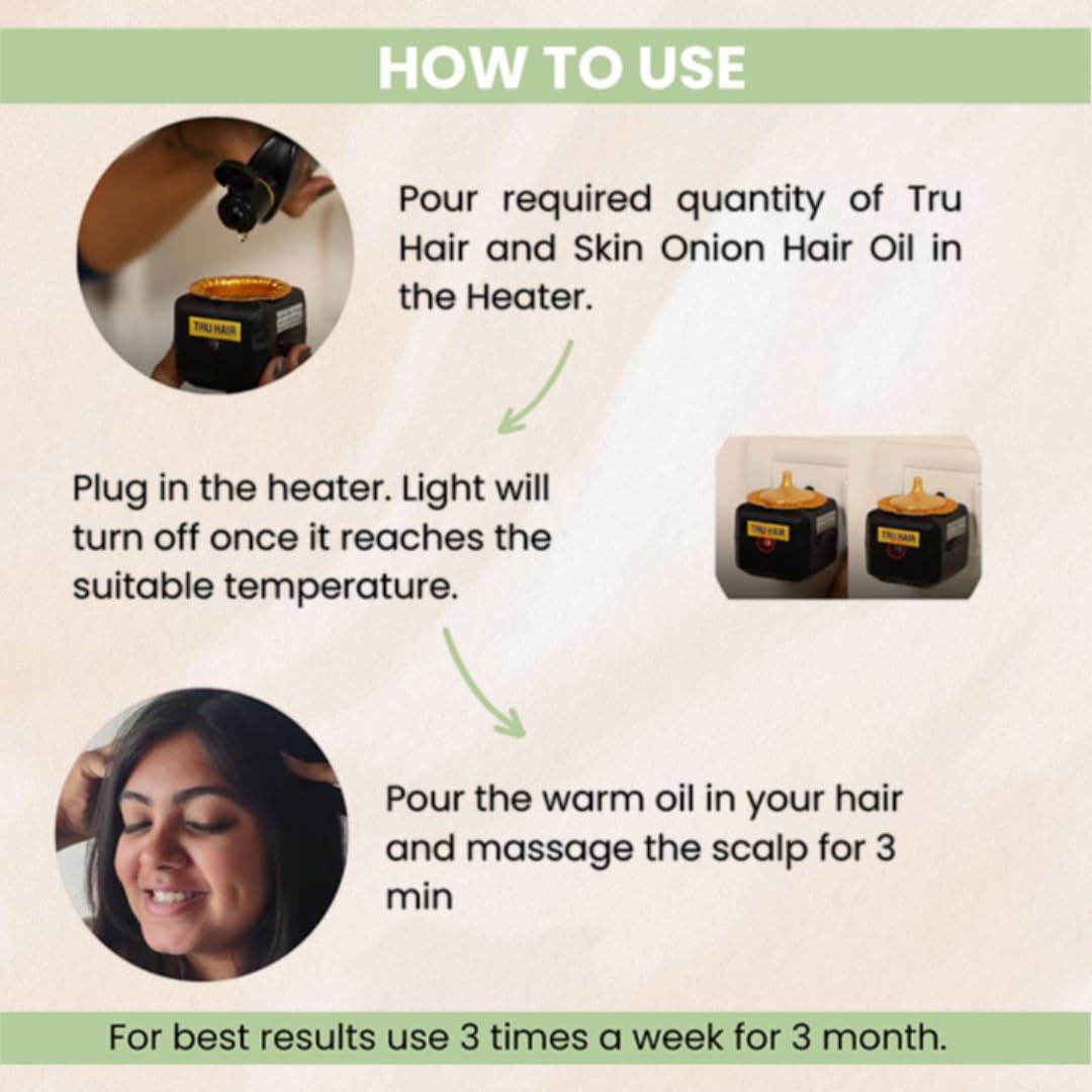 TRU HAIR & SKIN Onion & Rosemary Hair Growth Oil - 100% Pure Natural Treatment for Hair Loss & Thinning Hair - 110ml with Free Hair Heater | Perfect for Daily Scalp Massage & Overnight Hair Care