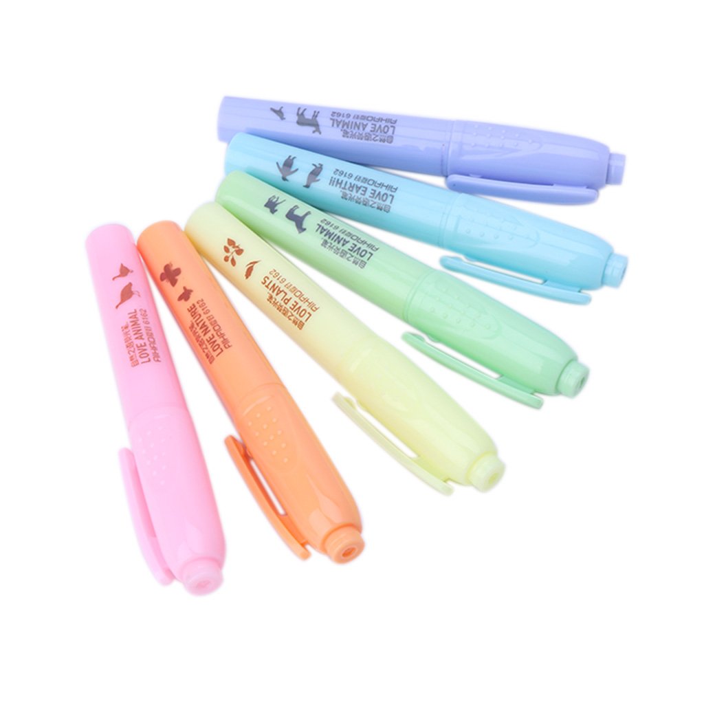 6-Piece Set of Candy Color Highlighter Pens - Fluorescent Marker for Notebooks, Study Notes & Office Supplies - Bright, Vibrant Colors for School, Work & Organization