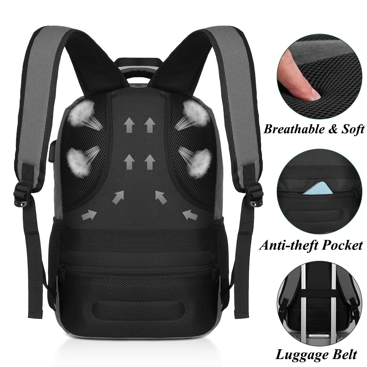 15.6 Inch Laptop Backpack with USB Charging Port - Waterproof Travel Backpack for Men & Women, Durable School Bookbag for College Students & Professionals - Perfect for Business, Work, Commuting & Daily Use