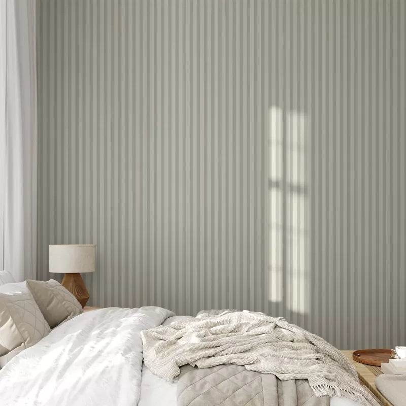 Lim & Handtryck Classic Striped Gray/Glimmer Wallpaper - Perfect for Living Room, Bedroom, and Home Office Decor