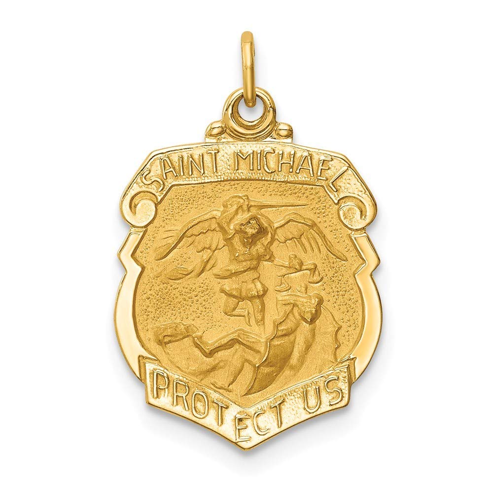 14K Solid Gold Engravable St. Michael Medal Pendant Necklace - Polished & Satin Finish - Religious Jewelry Gift for Women - Perfect for Baptism, Confirmation & Spiritual Protection